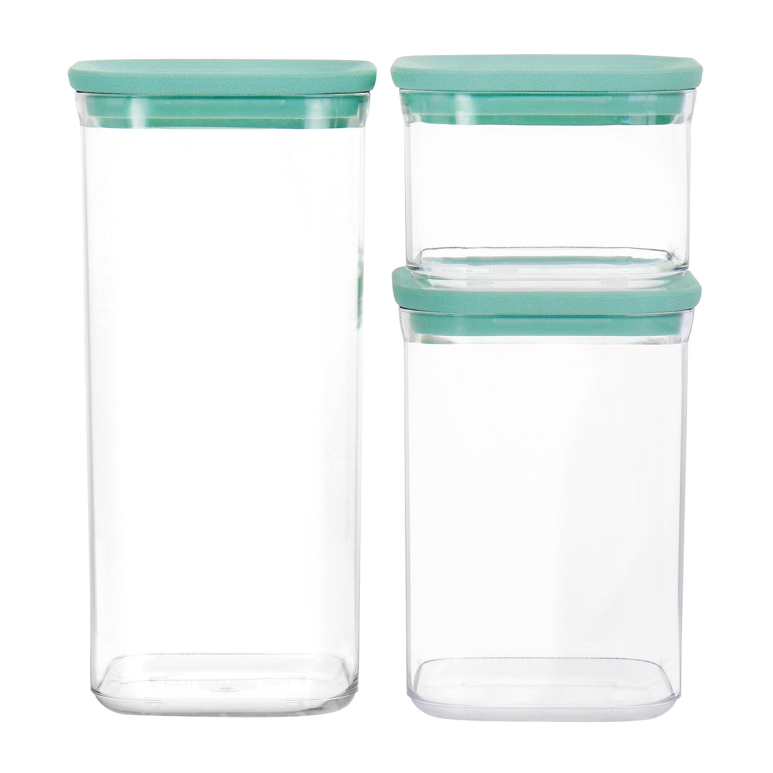 Mint Green Stackable Plastic Food Storage Container Set, 3-Pieces