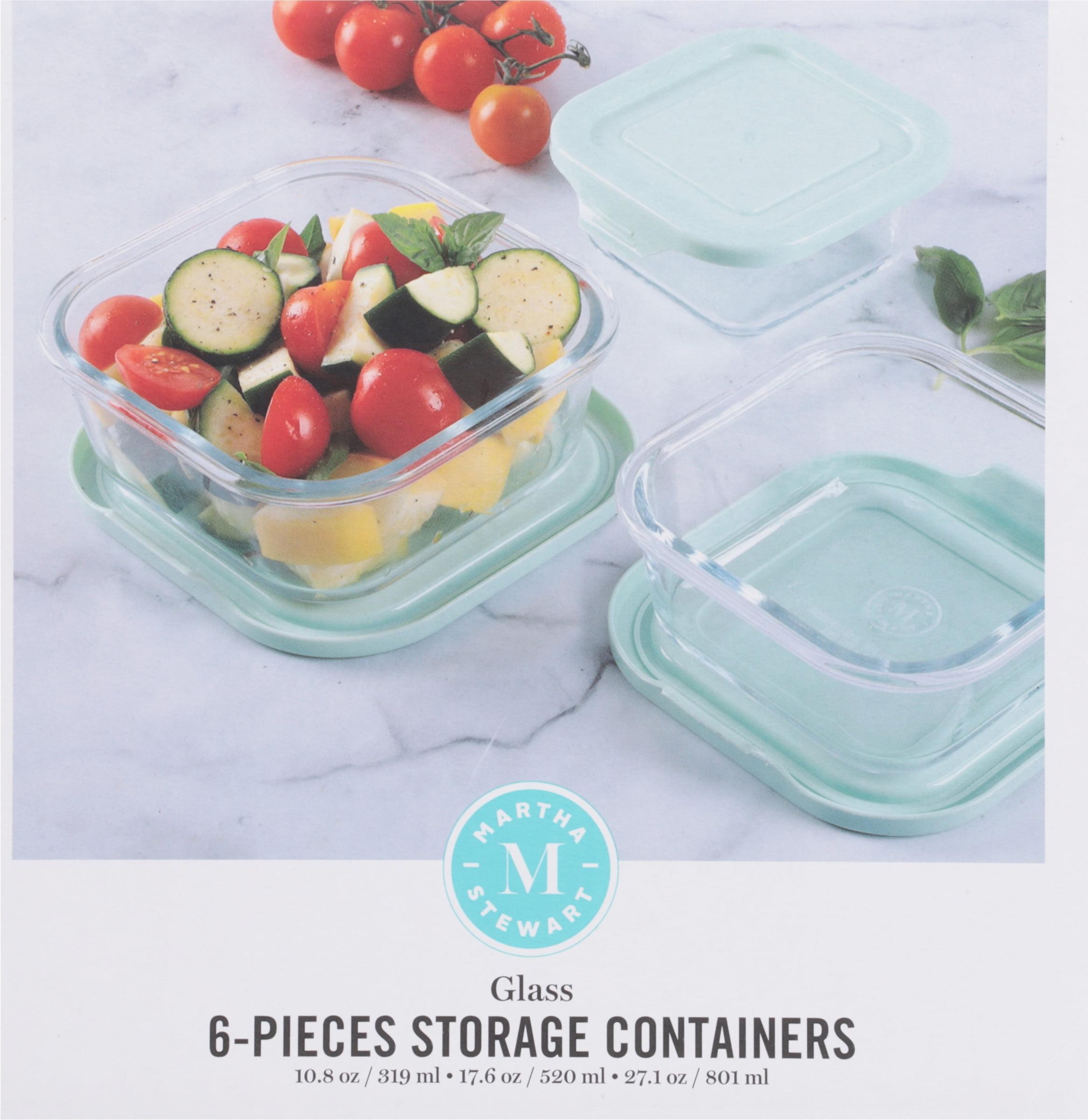 Martha Stewart Clear Glass Storage Containers with Mint Lids, 6-Piece Set