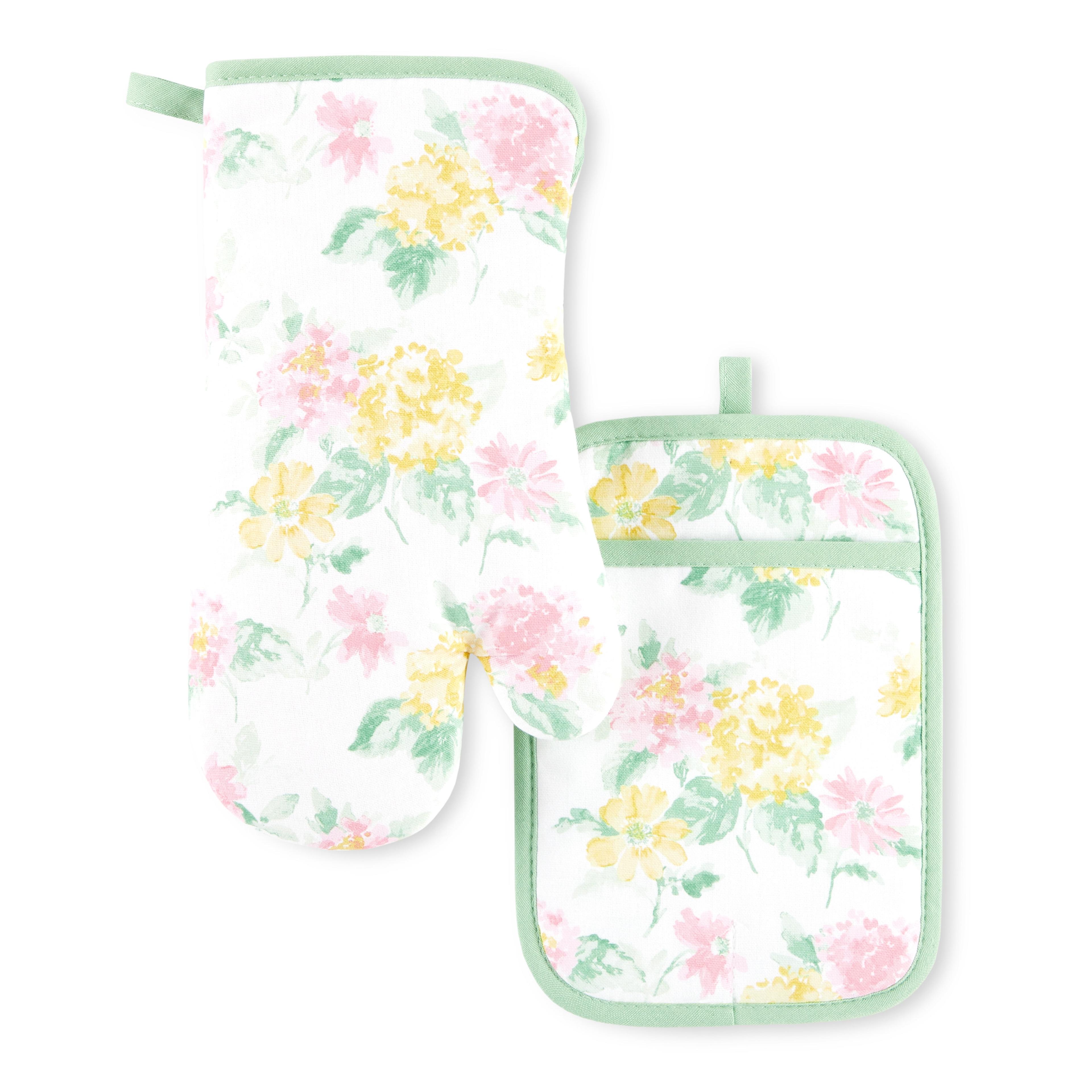 Martha Stewart Amber Floral Oven Mitt & Pot Holder Set 2-Pack