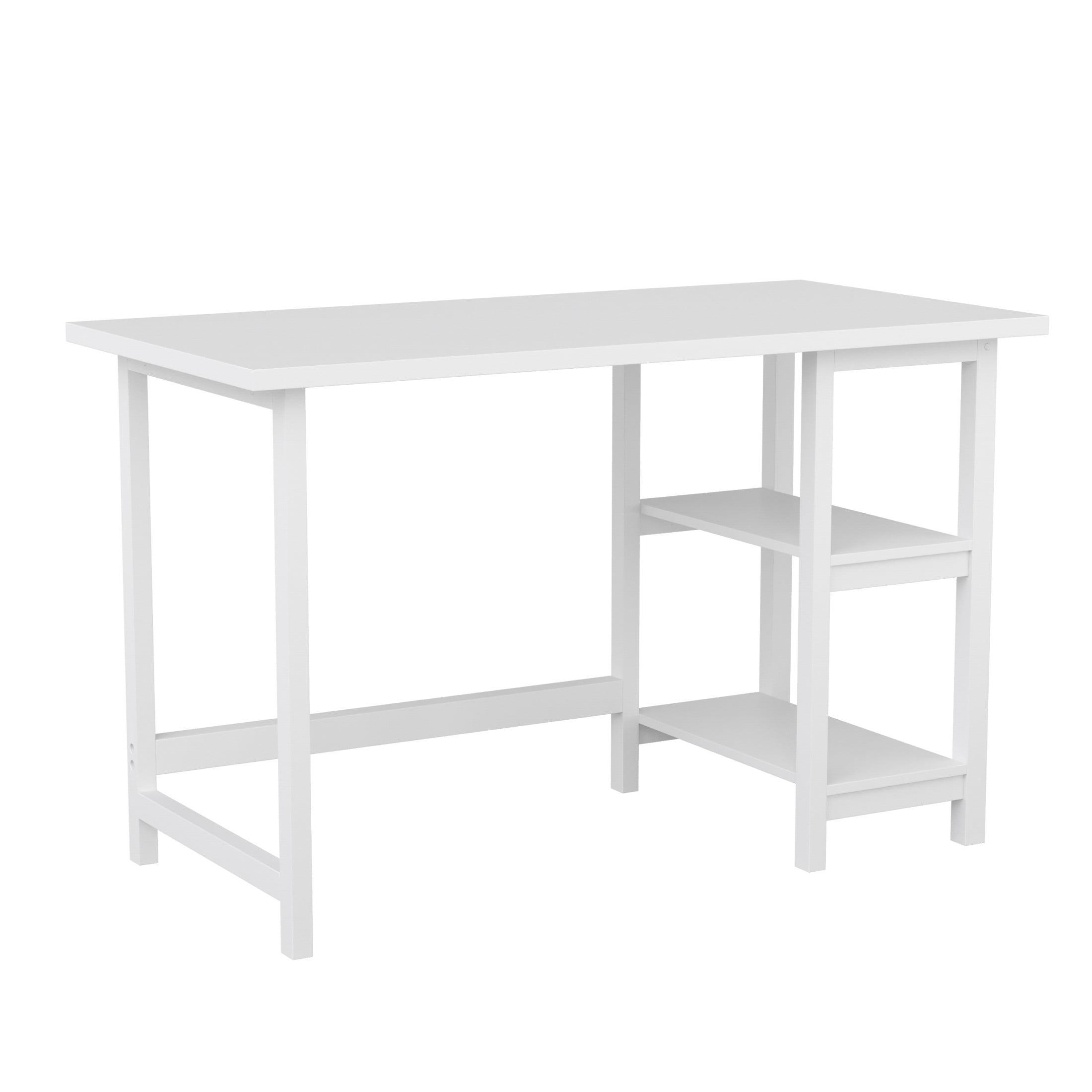 White Wood Grain Home Office Trestle Desk with Shelves