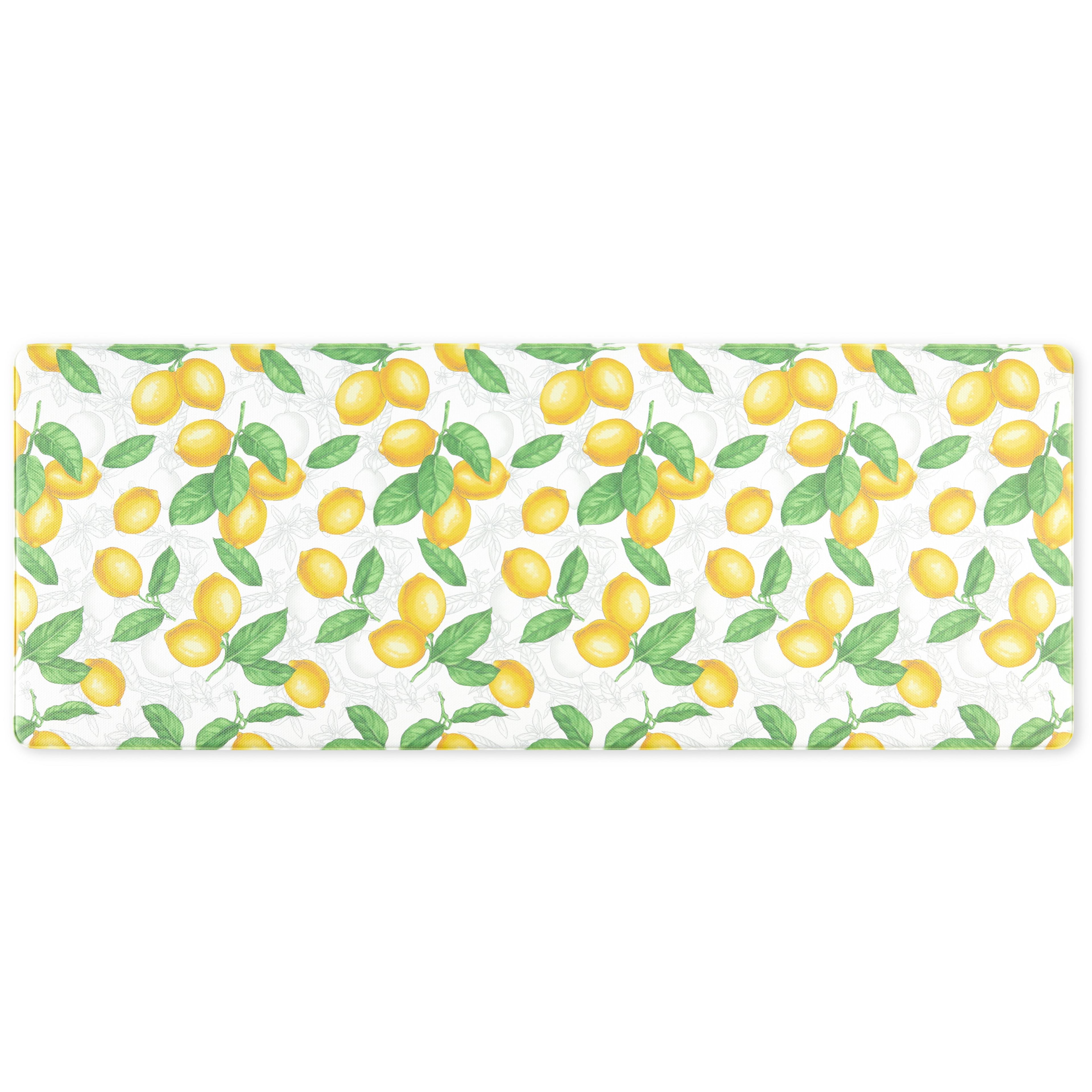 White and Yellow Lemon Print Anti-Fatigue Kitchen Mat