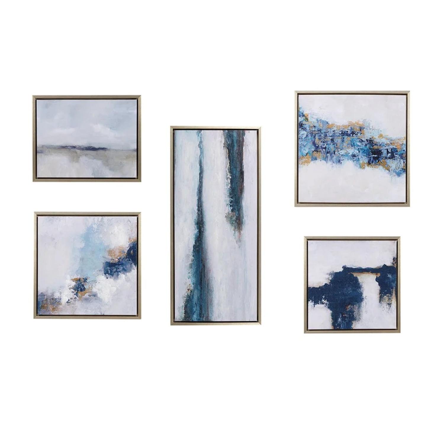 Martha Stewart Blue Drift Abstract 5-piece Gallery Framed Canvas Wall Art Set