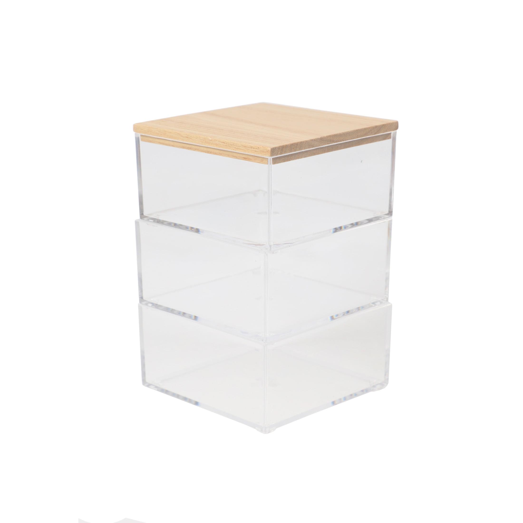 Thomas Martha Stewart Clear Plastic Storage Organizer Bin Set with Wooden Lid