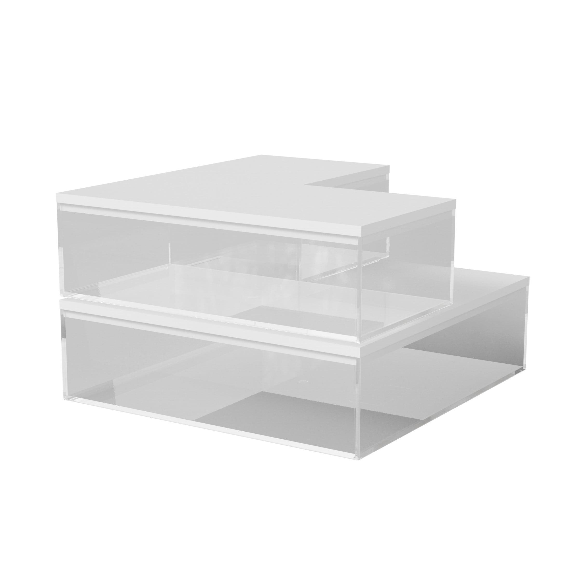 Clear and White Stackable Plastic Storage Bins with Wood Lids, 3-Pack