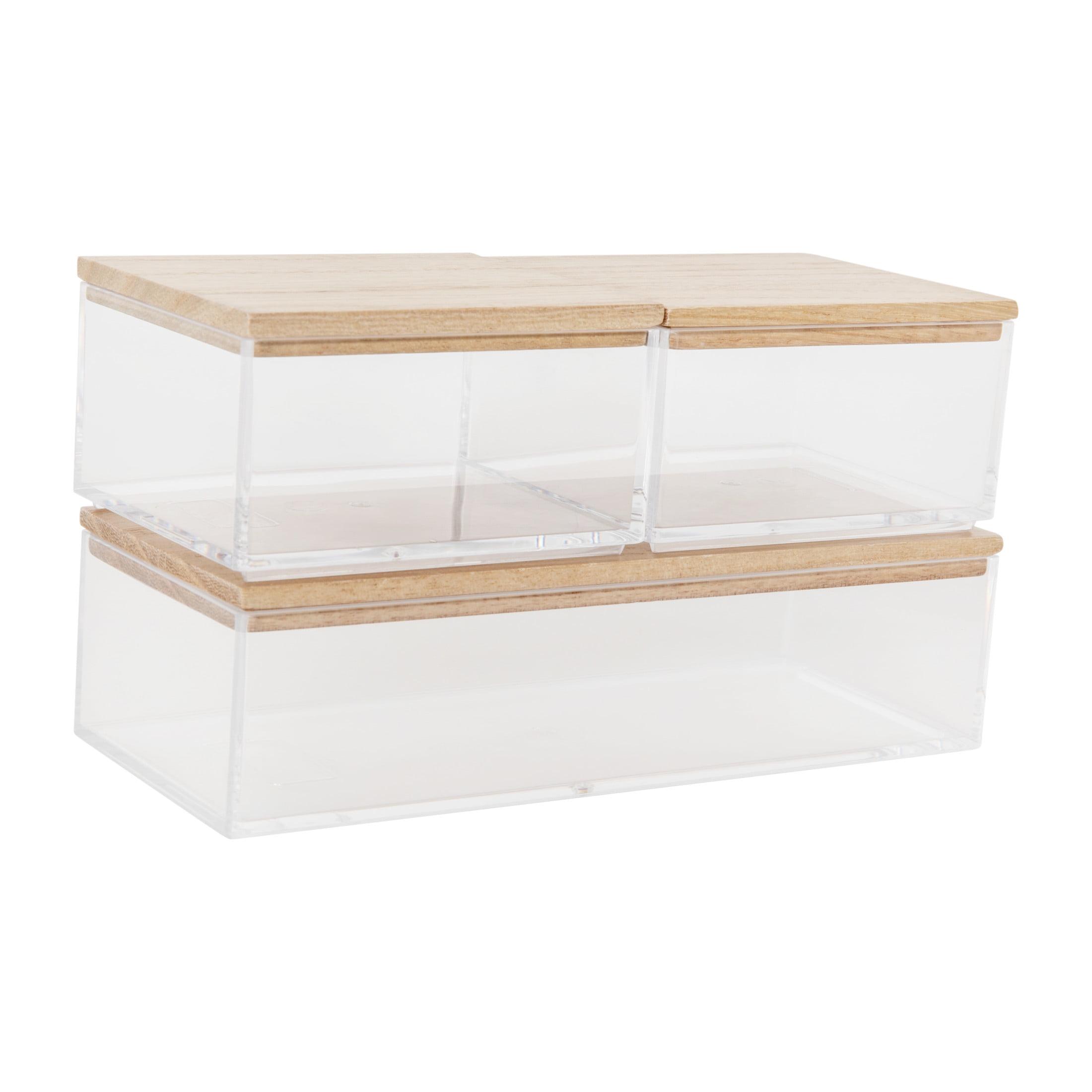 Thomas Martha Stewart Clear Plastic Storage Organizer Bin Set with Wooden Lids