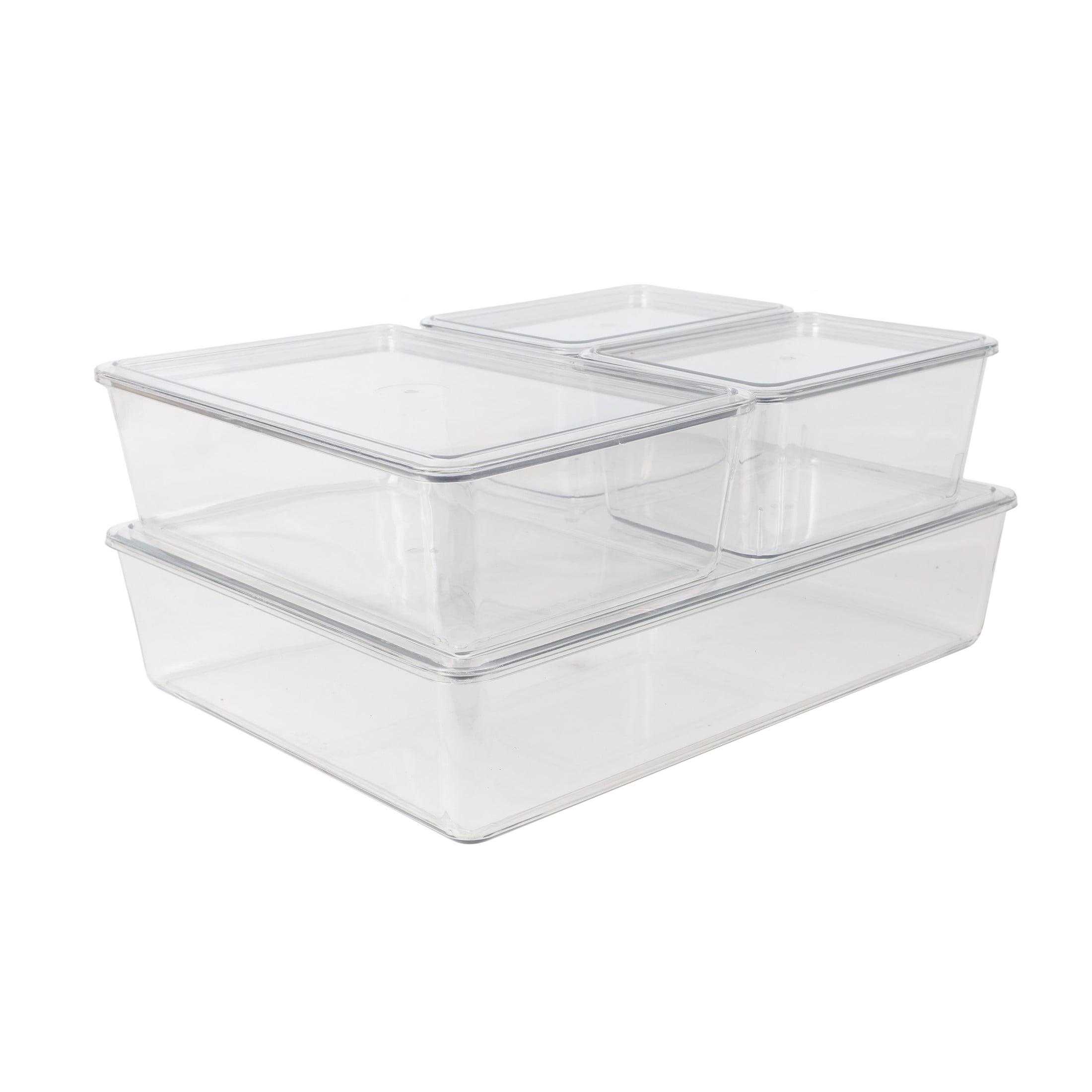 Clear Stackable Plastic Storage Bins with Lids, 4-Piece Set