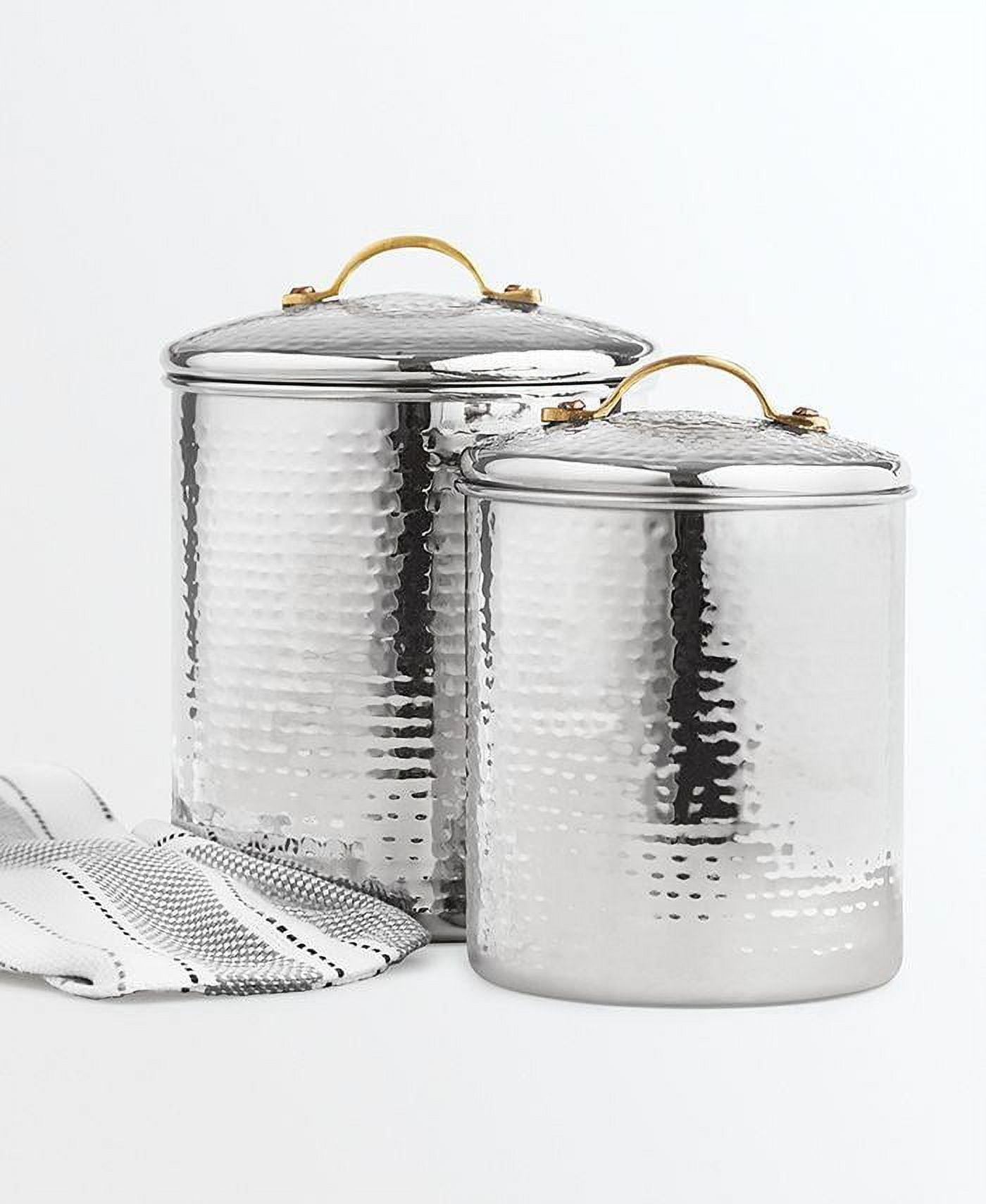 Hammered Stainless Steel Canisters with Brass Handles, Set of 2