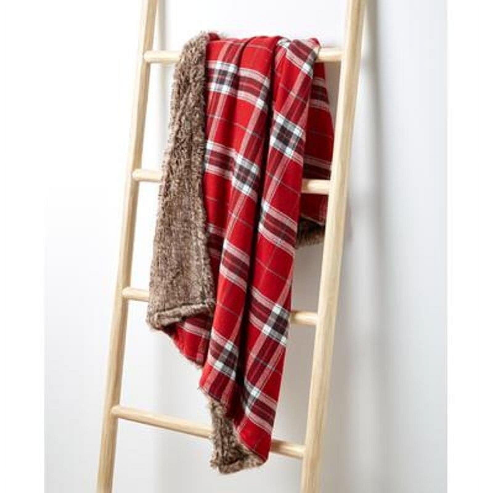 $130 Martha Stewart Collection Plaid Flannel Reverse to Faux Fur Throw, 50 X 60