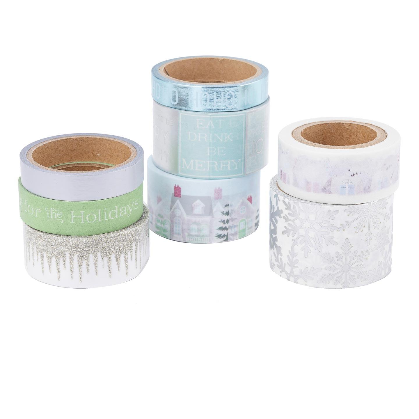 Light Blue and Silver Christmas Washi Tape Set, 8 Pieces