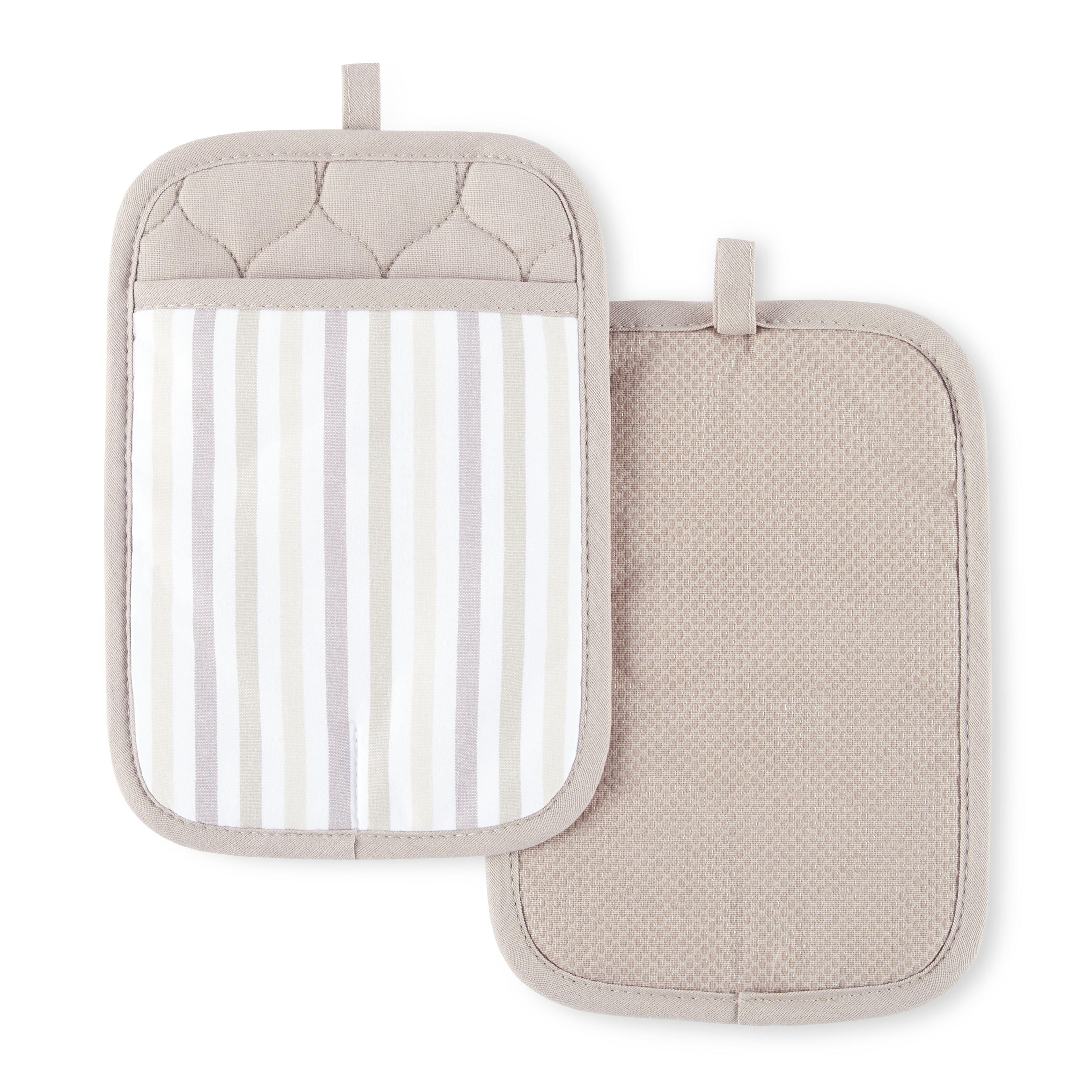 Beige and Brown Silicone Stripe Pot Holder Set