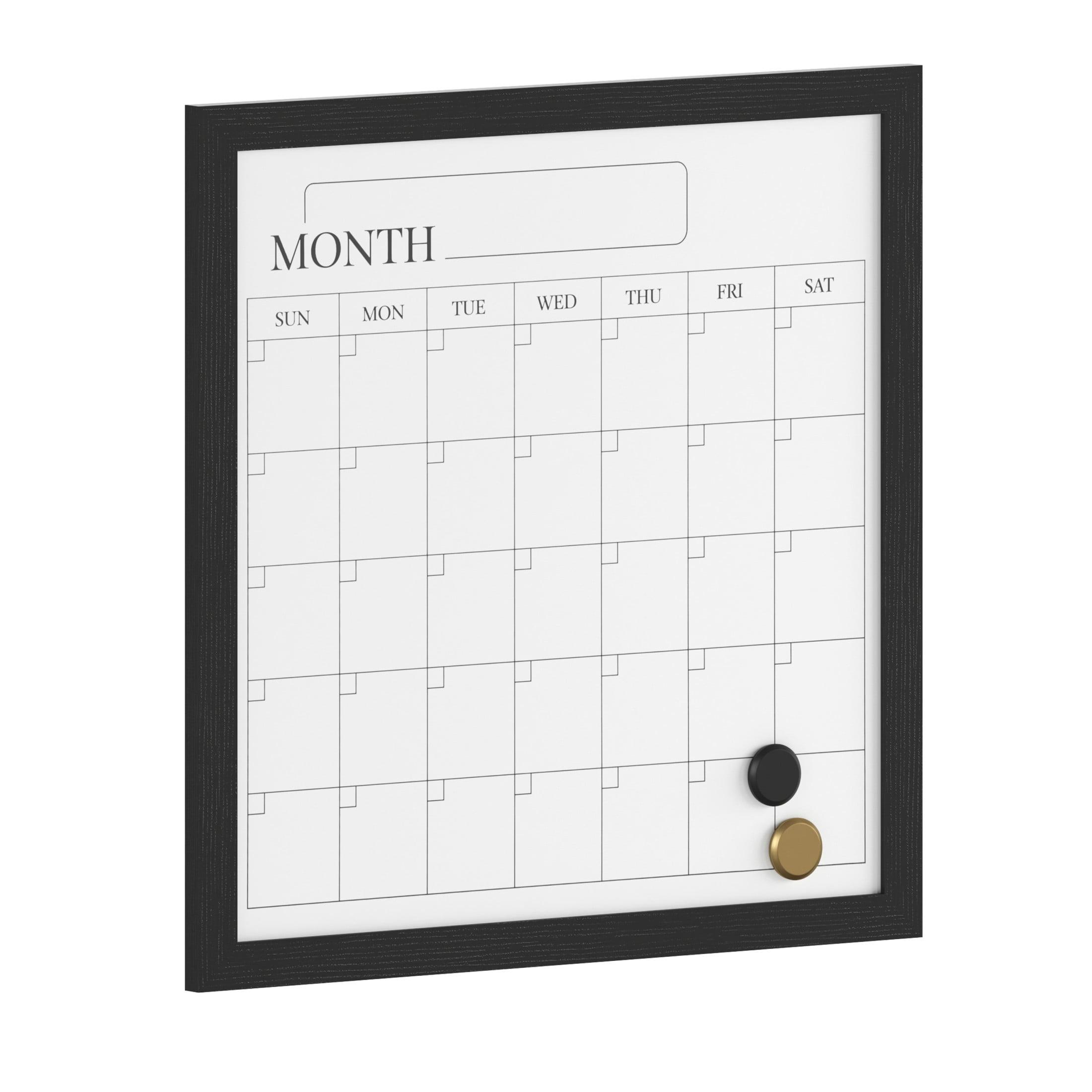 Black Woodgrain Magnetic Monthly Dry Erase Calendar with Marker and Magnets