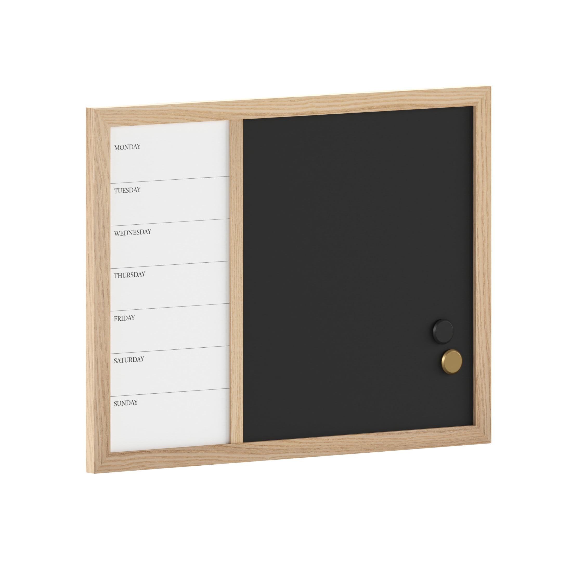 Light Natural Woodgrain Magnetic Weekly Calendar Dry Erase and Chalk Board 24" x 18"