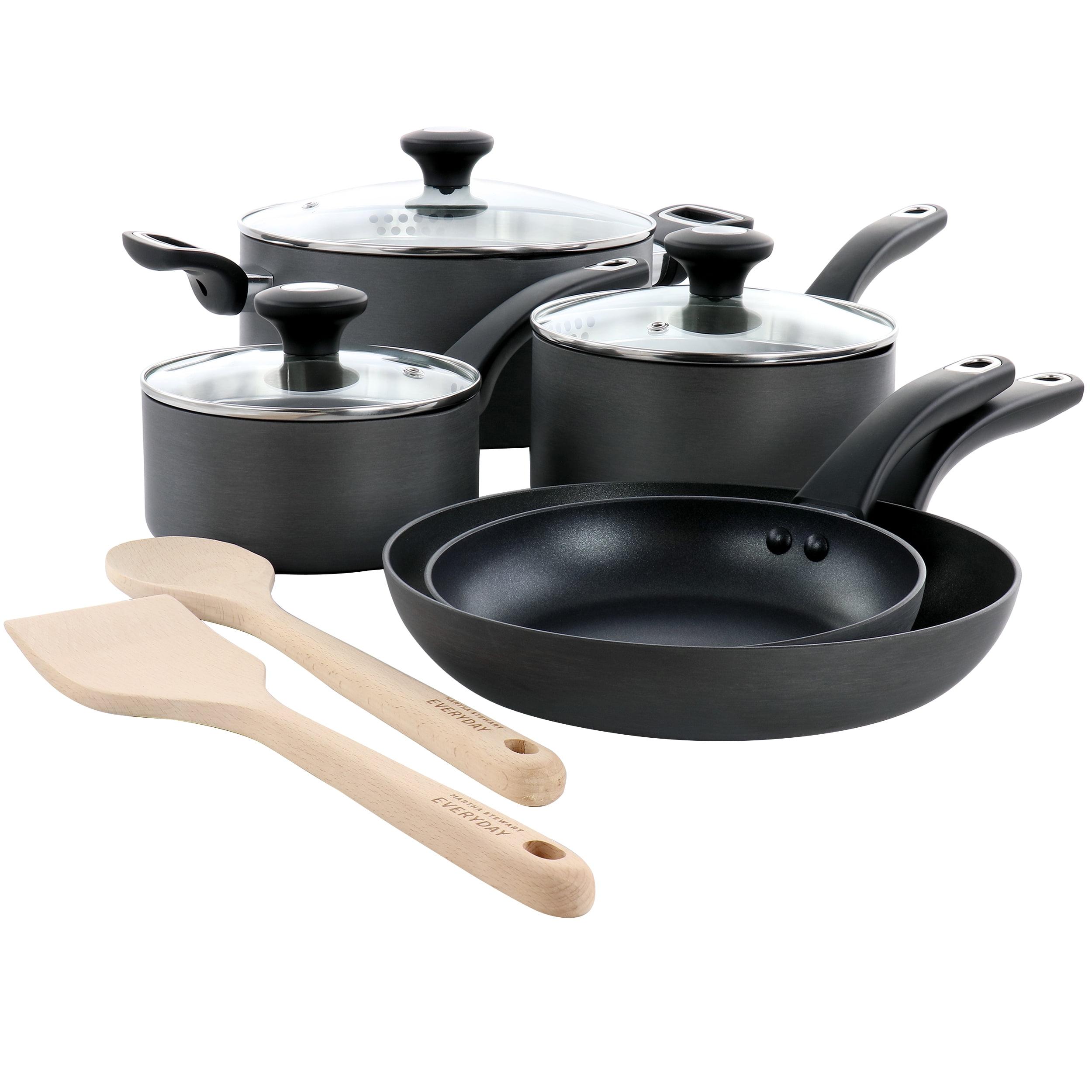 10-Piece Black Aluminum Nonstick Cookware Set with Strainer Lids