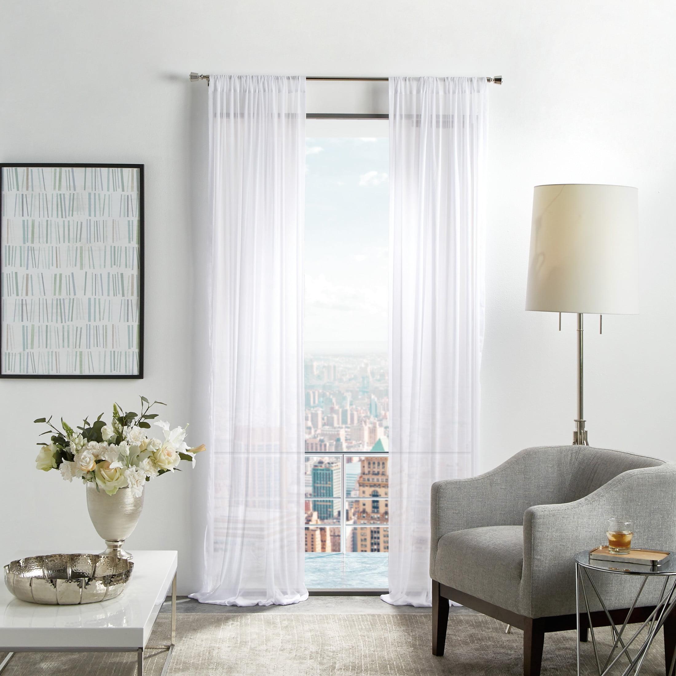 White Sheer Polyester Rod Pocket Twin Curtain Panels