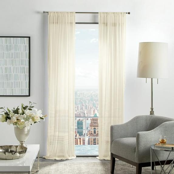 Martha Stewart Glacier Sheer Curtain Poletop, Ivory (Set of Two), 50" x 84", Adult