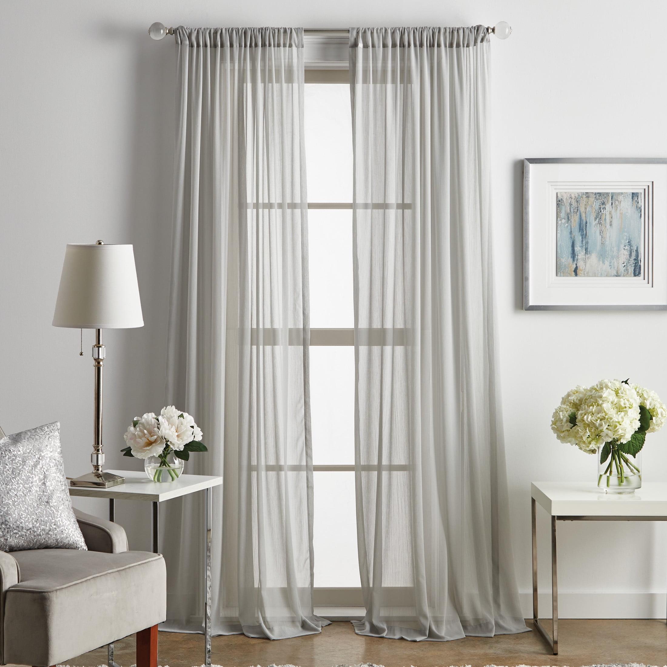 Silver Sheer Polyester Rod Pocket Curtain Panels, 50" x 84"