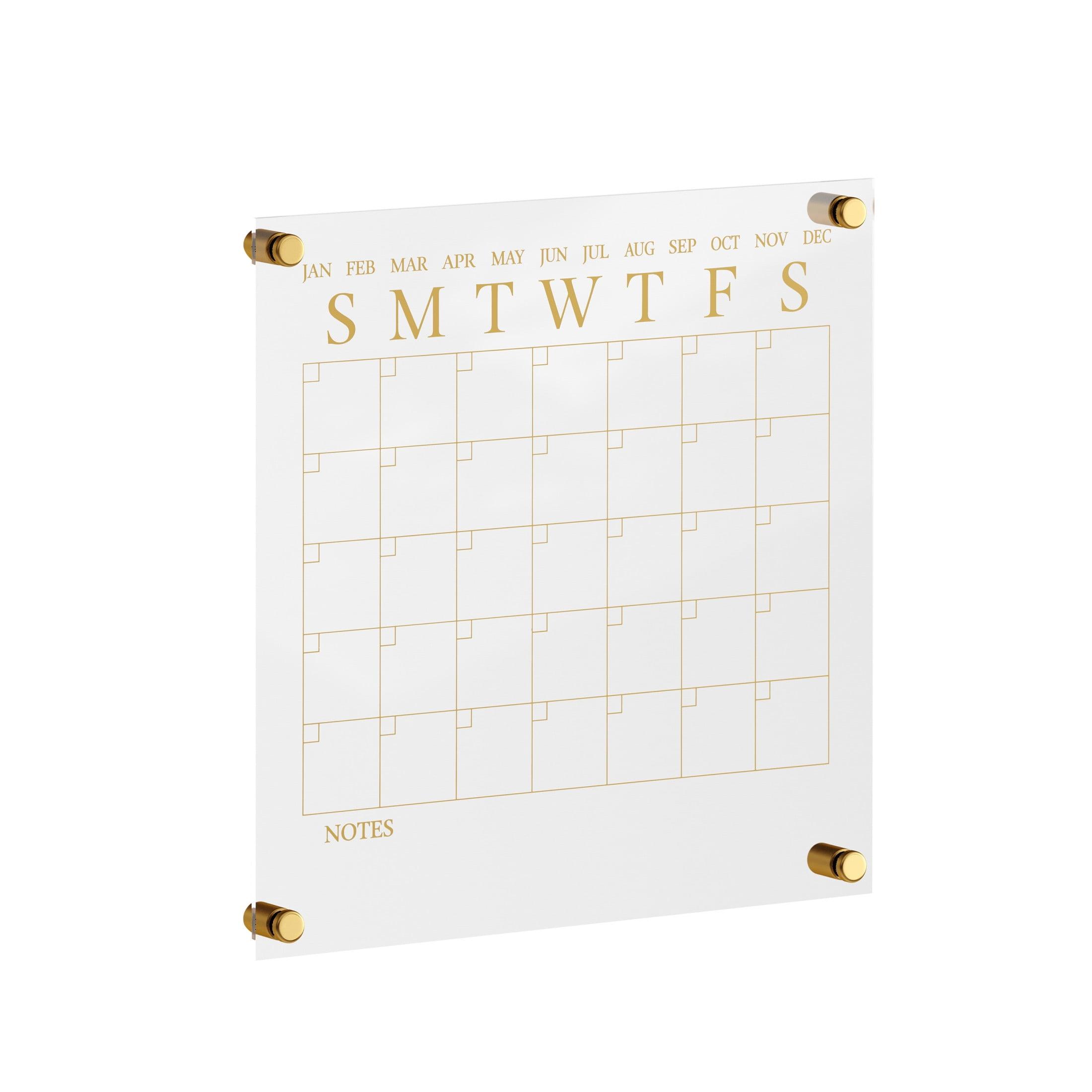 Clear Gold Acrylic Monthly Wall Calendar with Dry Erase Marker