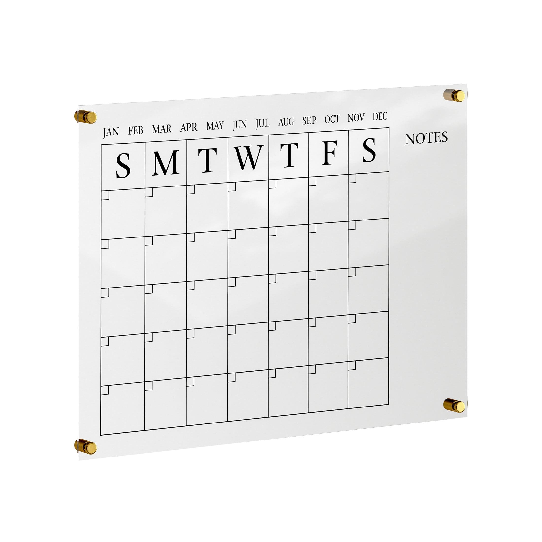 Clear Acrylic Monthly Wall Calendar with Notes and Dry Erase Marker