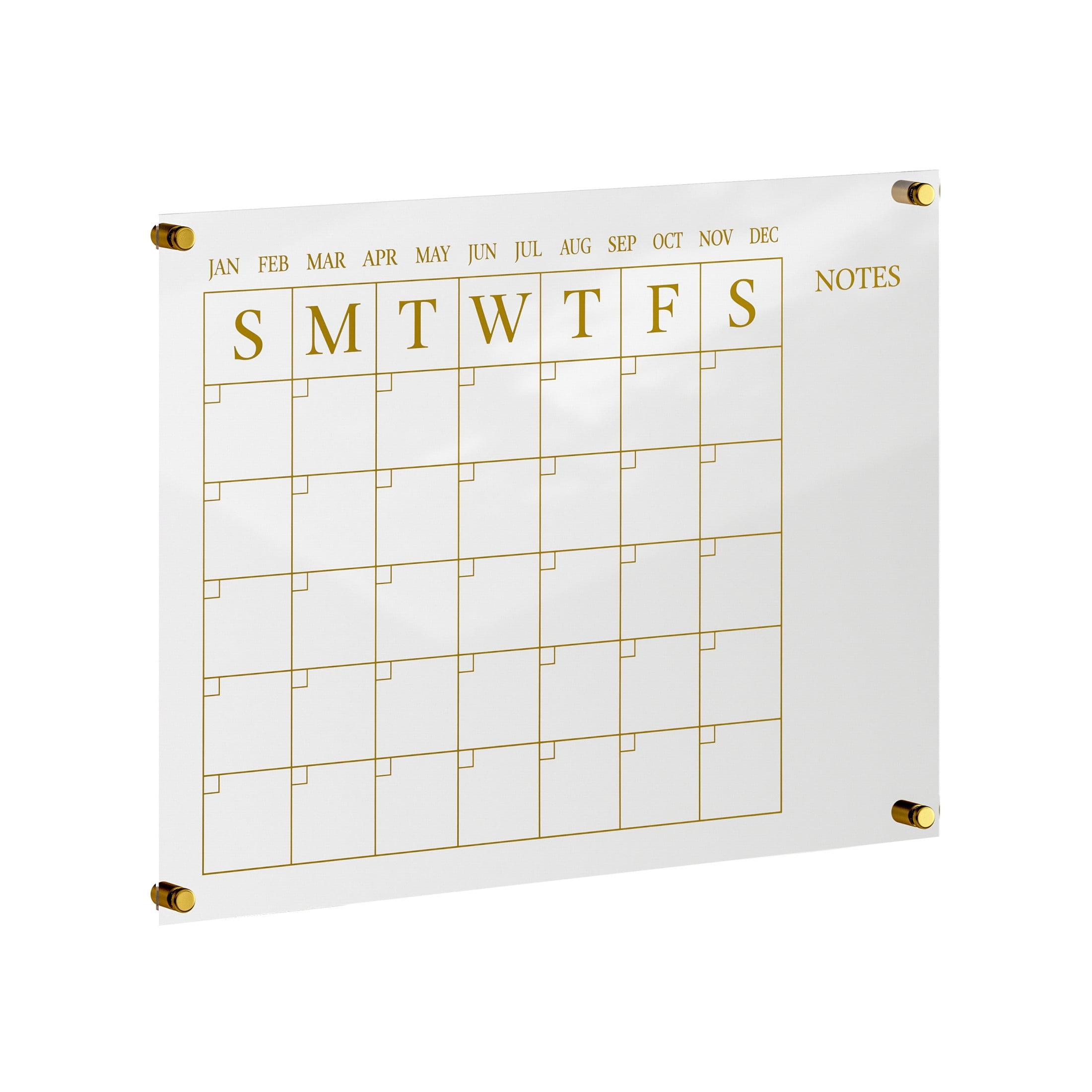 Clear Gold Acrylic Monthly Wall Calendar with Notes