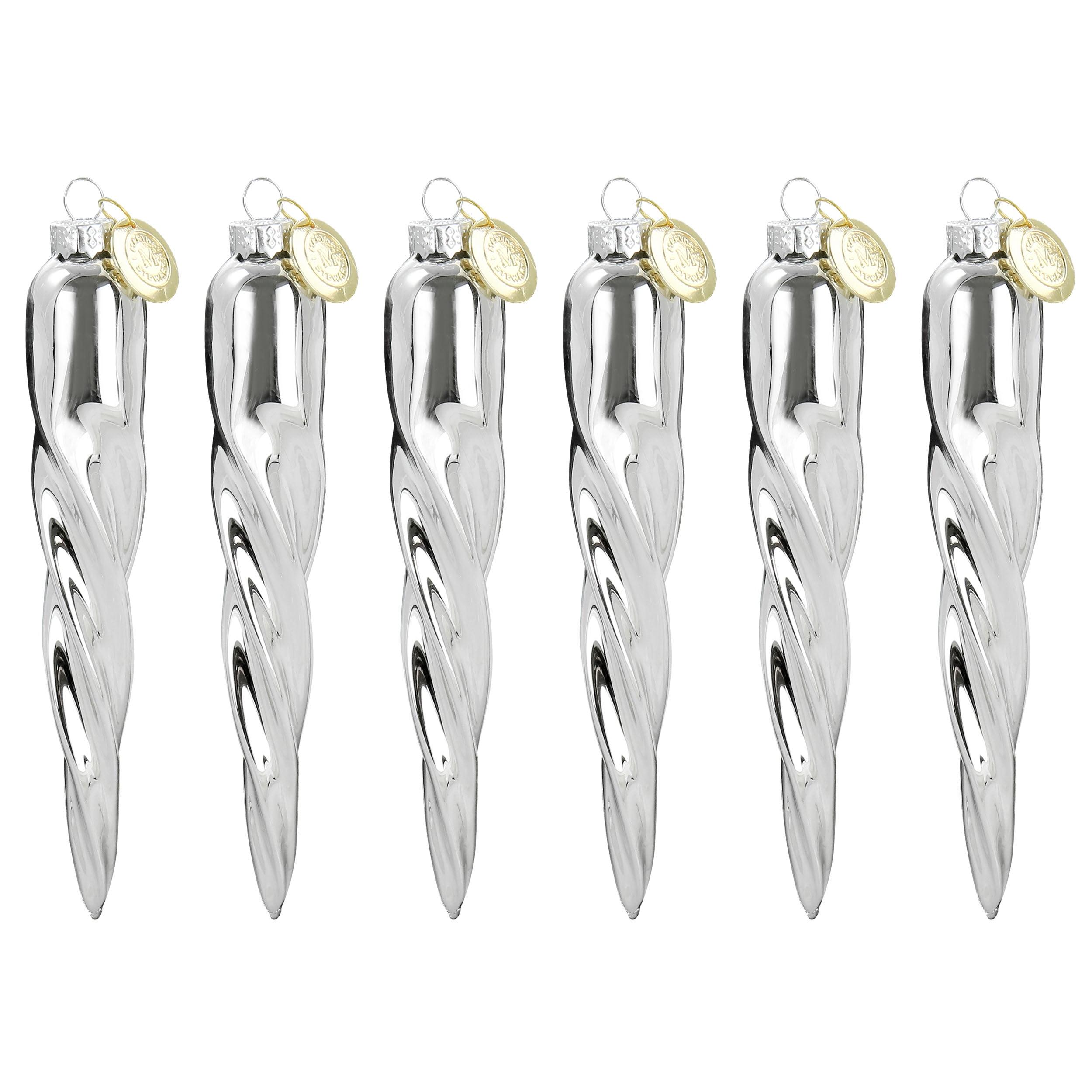 Silver Glass Icicle Ornament Set of 6