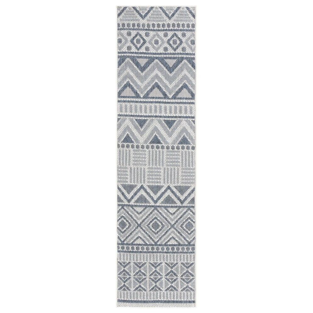 Cream and Navy Geometric Flatweave Washable Runner Rug