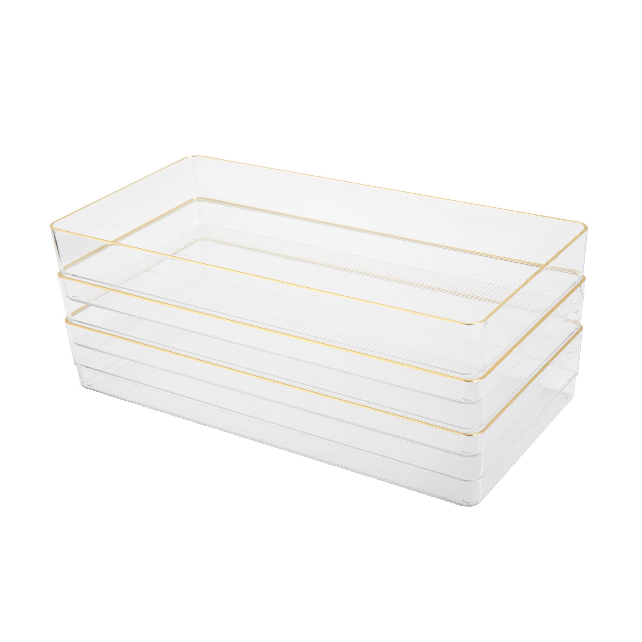 Thomas Martha Stewart Plastic Stackable Office Desk Drawer Organizers with Metallic Trim, 12" x 6"