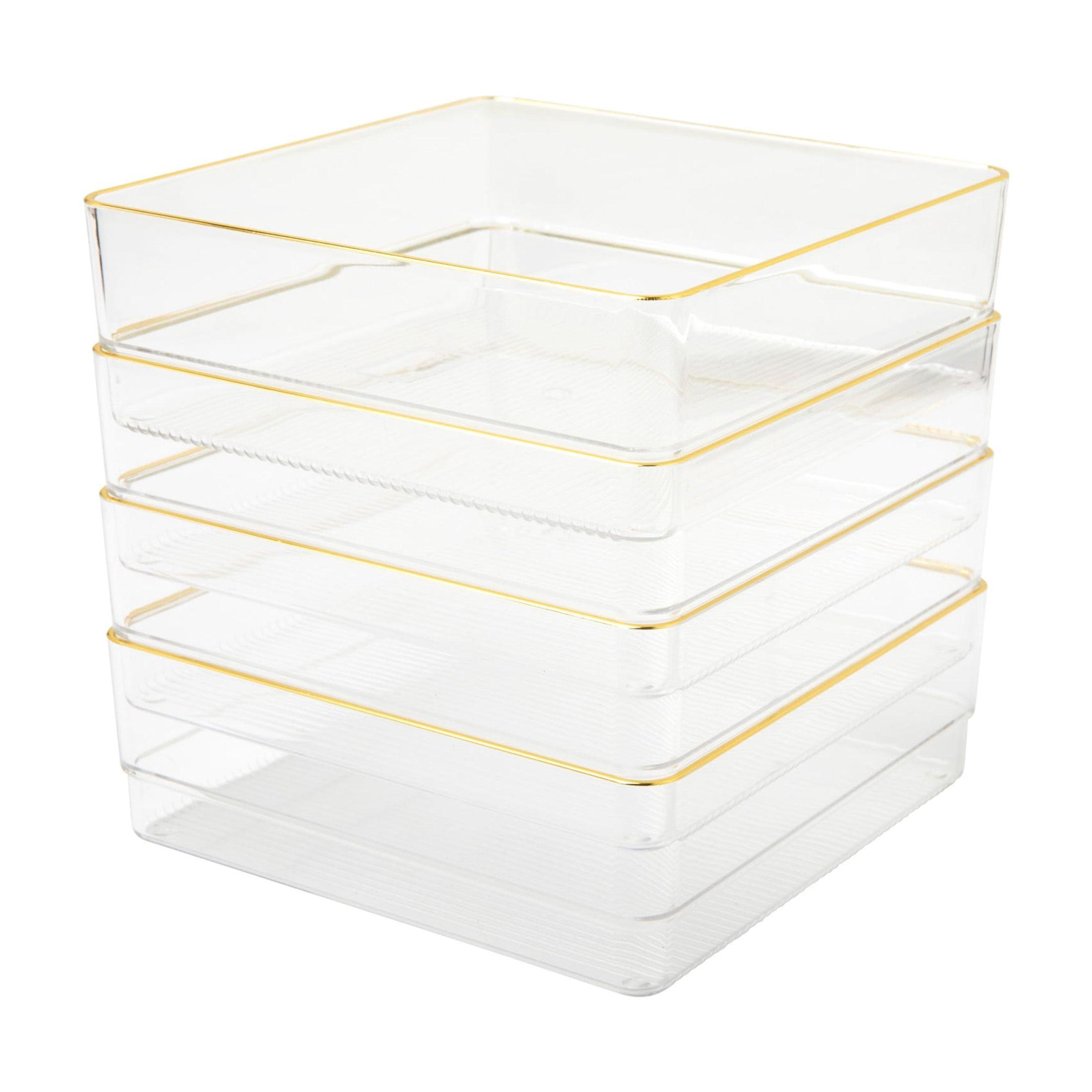 Martha Stewart Kerry Plastic Stackable Office Desk Drawer Organizers with Metallic Trim, 6" x 6" (Set of 4)