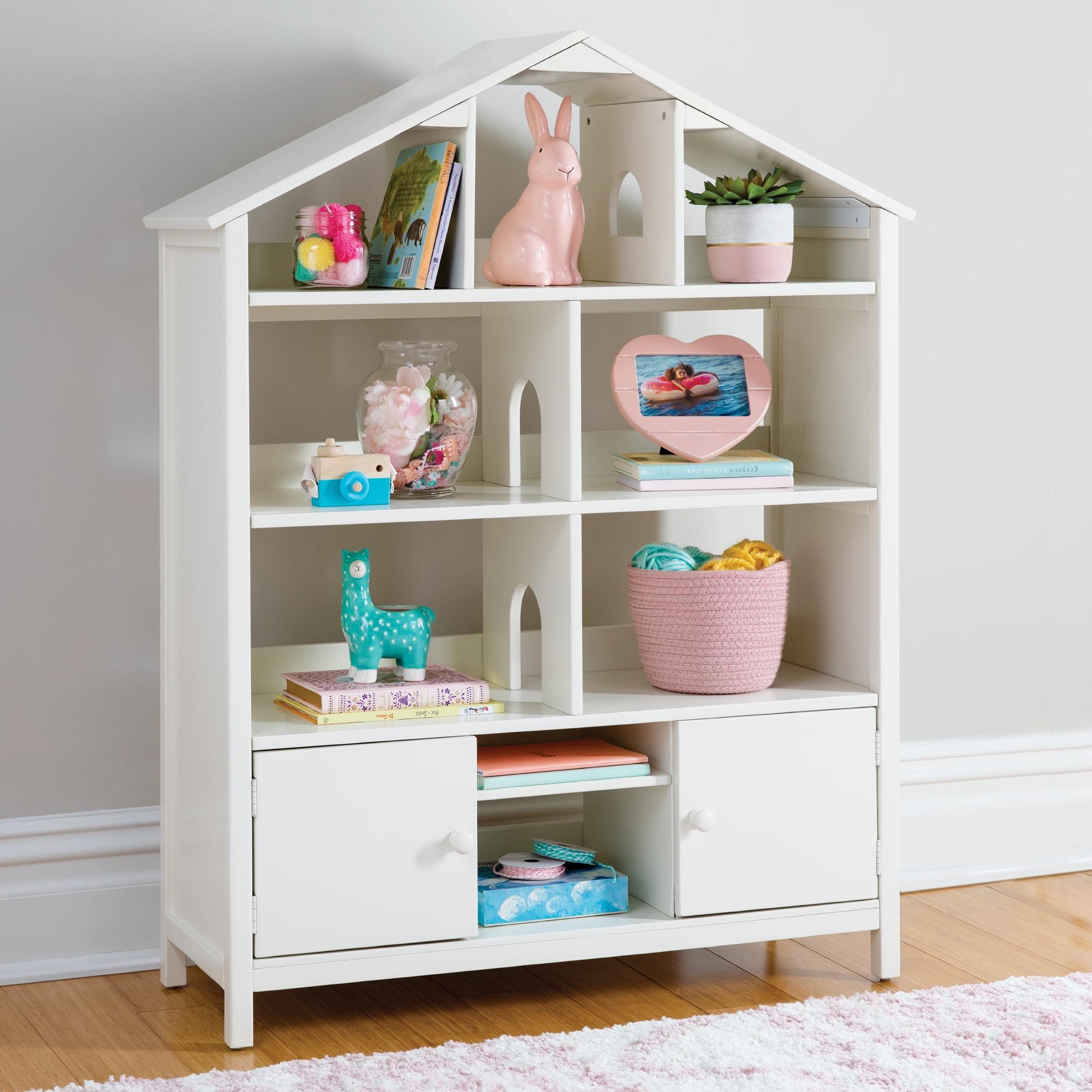 Creamy White Kids' Dollhouse Bookcase with Storage