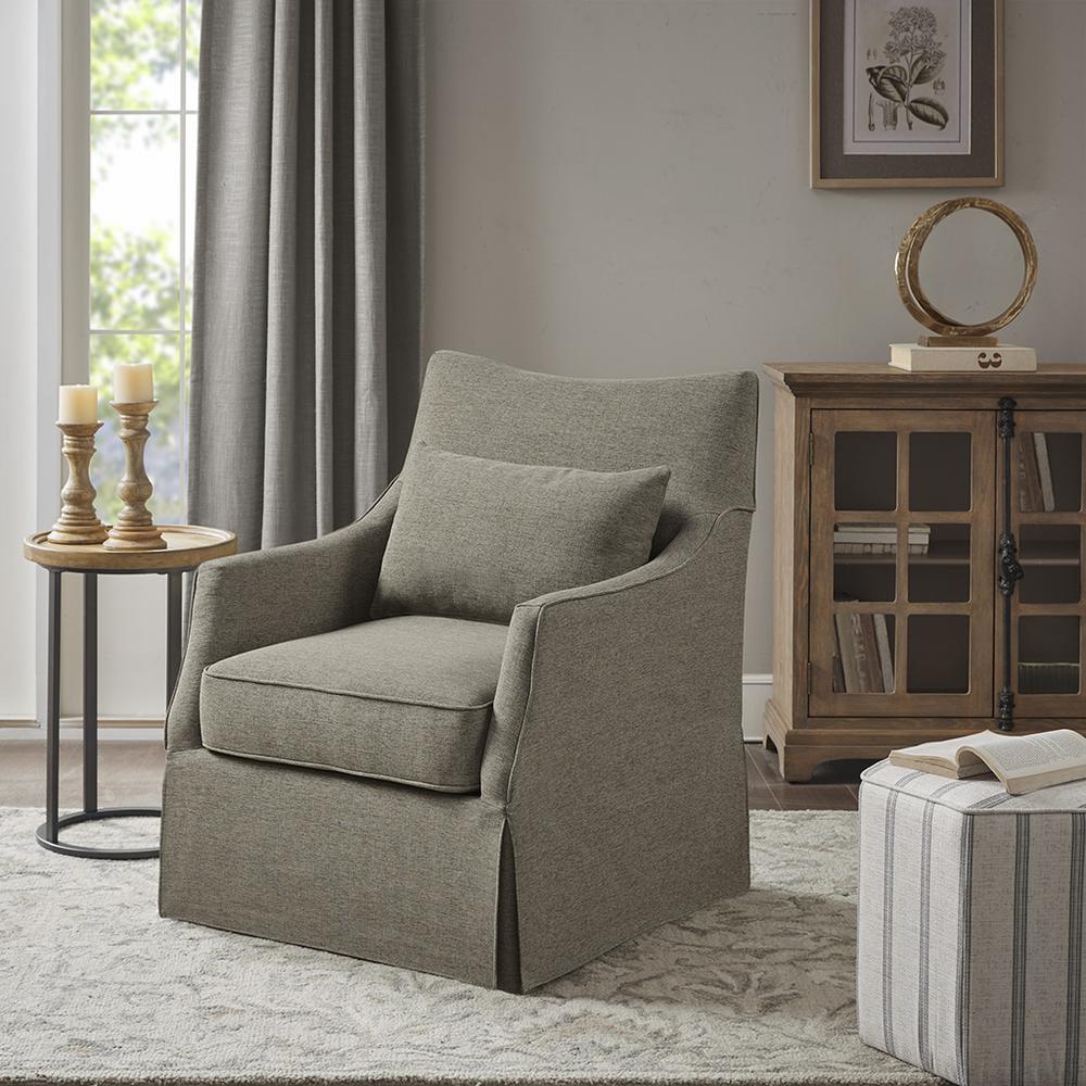 Martha Stewart London Skirted Swivel Chair Tan: Upholstered Polyester, No Assembly Required