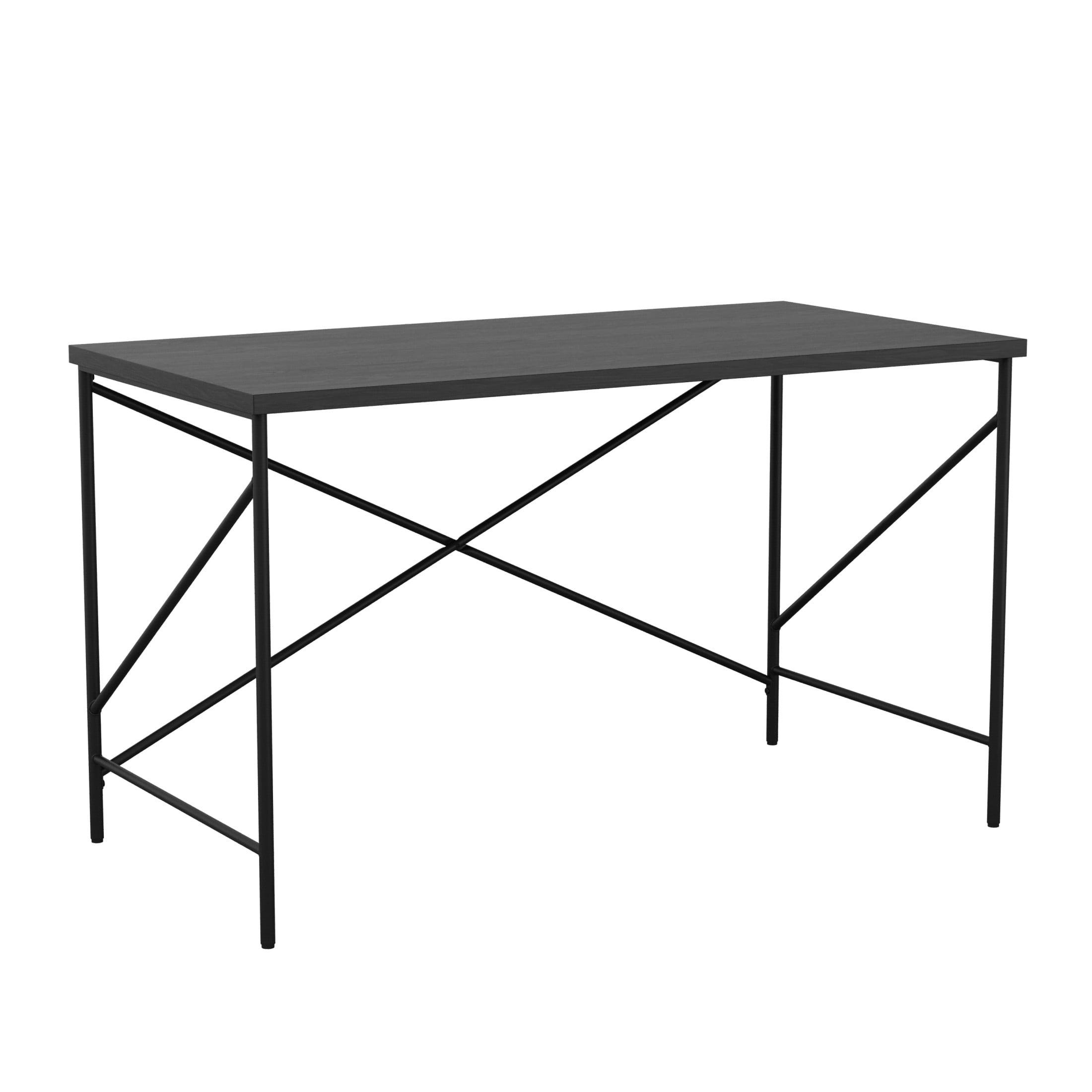 Black Wood Grain Parsons Desk with Metal X-Frame