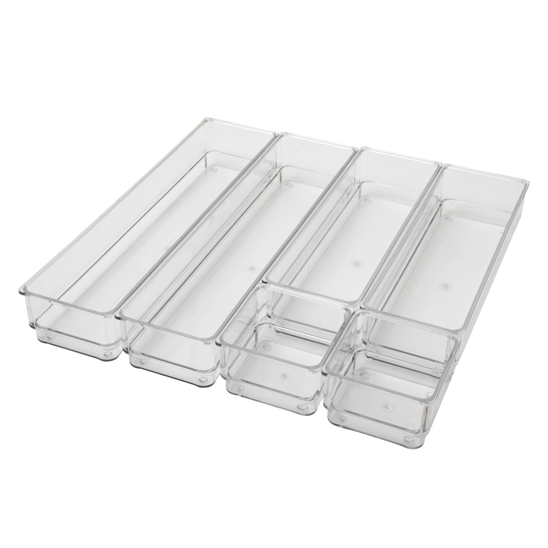 Martha Stewart Clear Plastic Stackable Desk Drawer Organizers, Set of 6