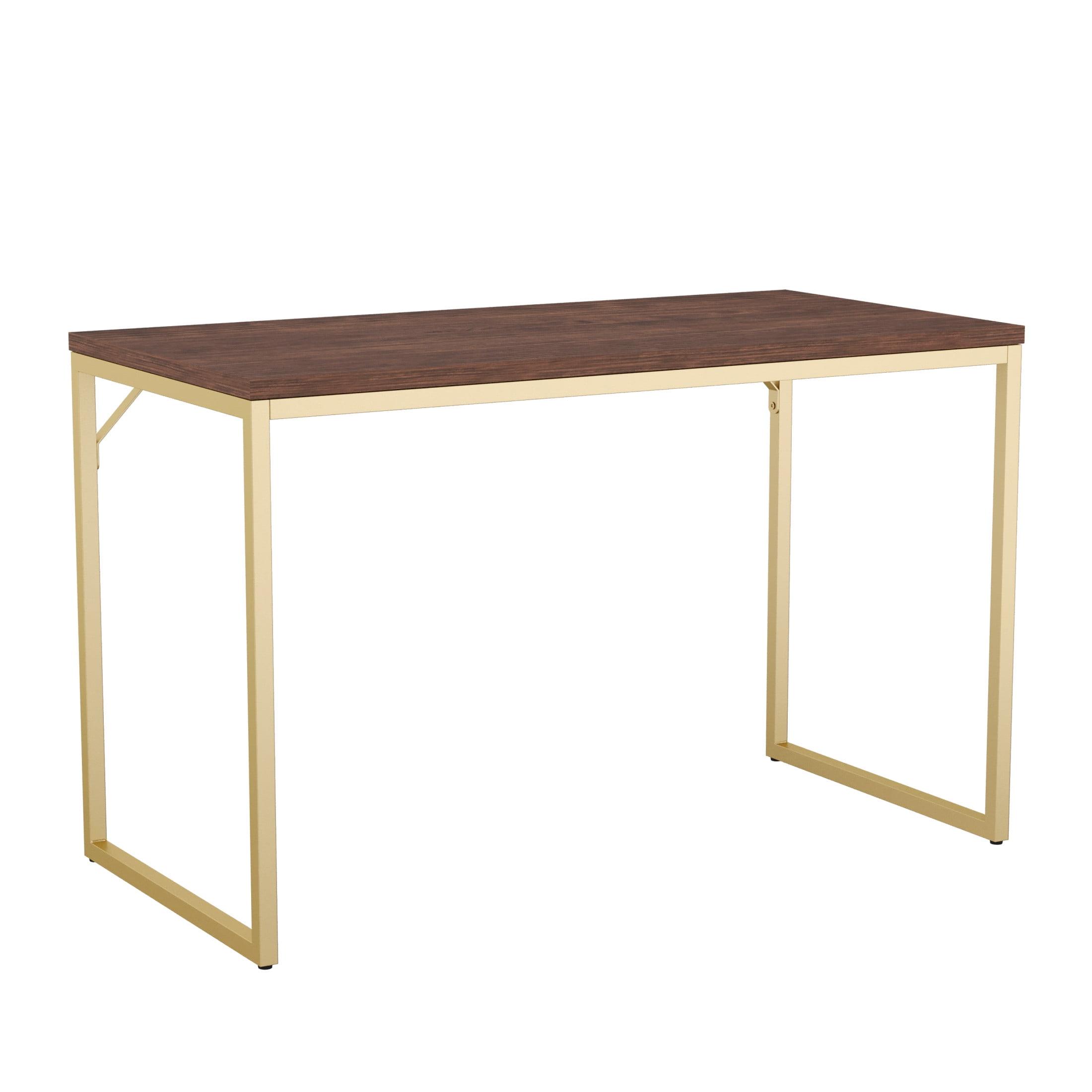 Walnut Top Polished Brass Frame Home Office Desk