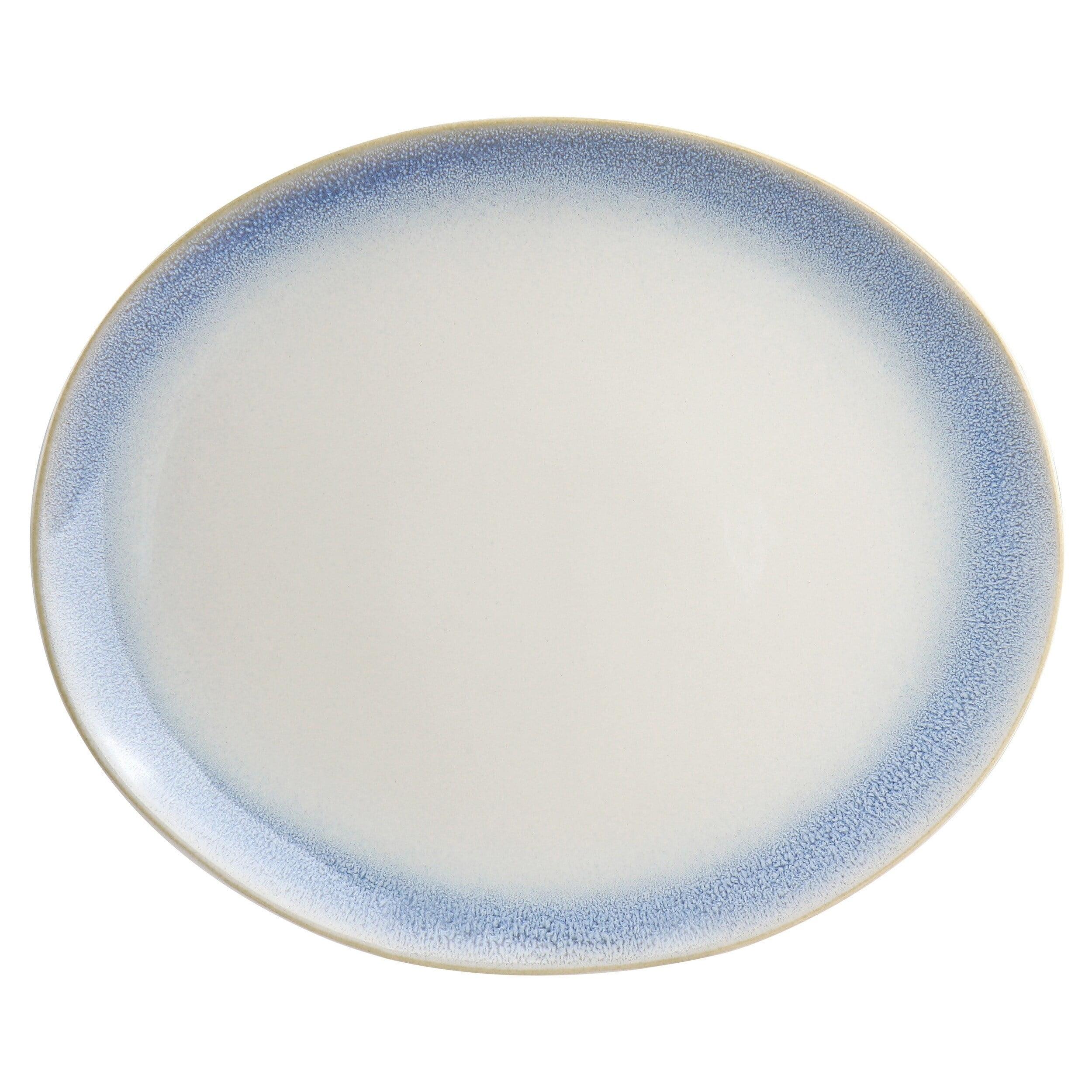 Blue Reactive Glaze Oval Ceramic Serving Platter, 13.6 Inches