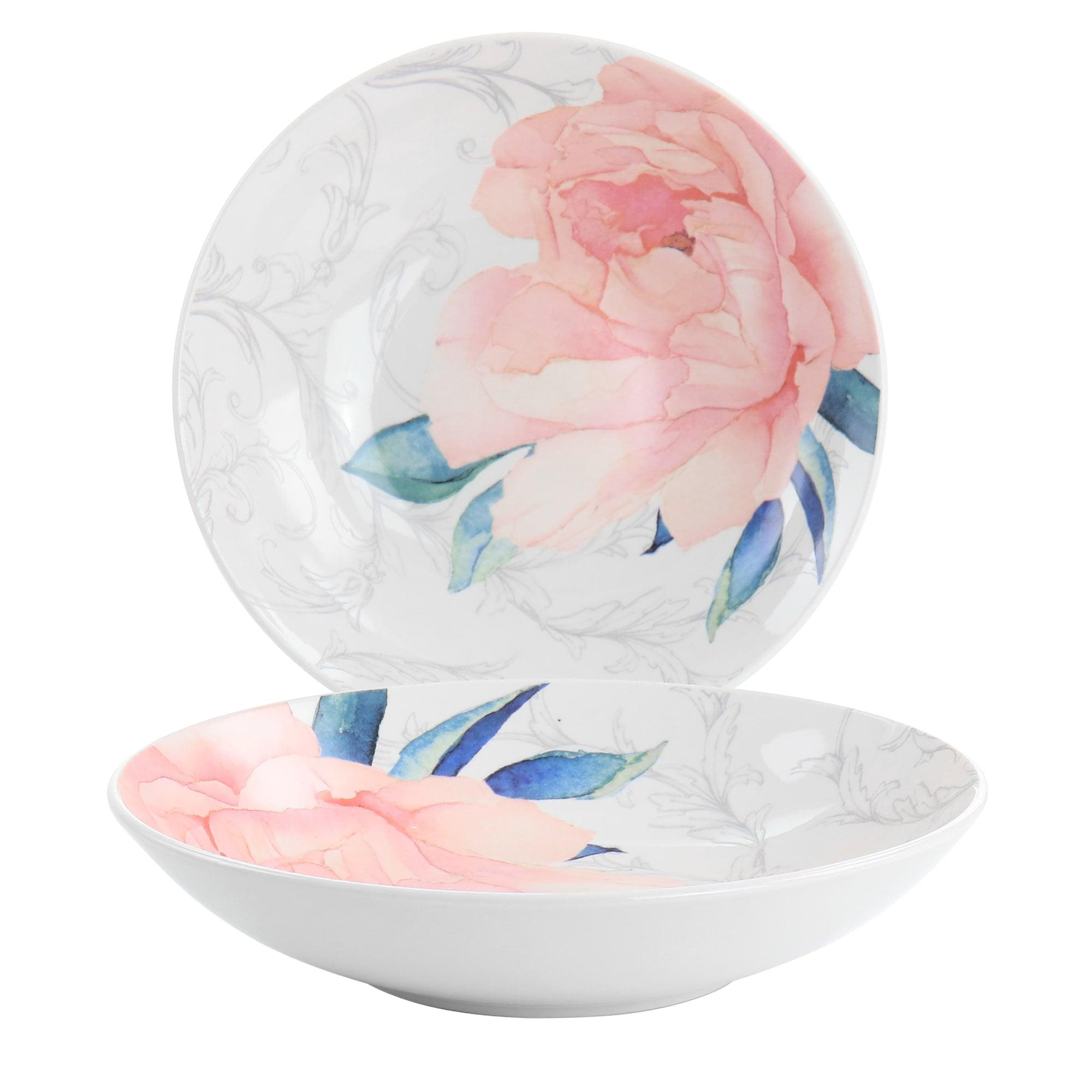 Peony Pink Floral Ceramic 9-Inch Dinner Bowl Set