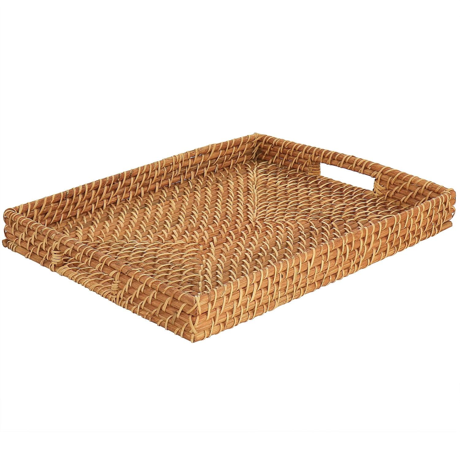 Martha Stewart 16 Inch Light Brown Rattan Woven Serving Tray