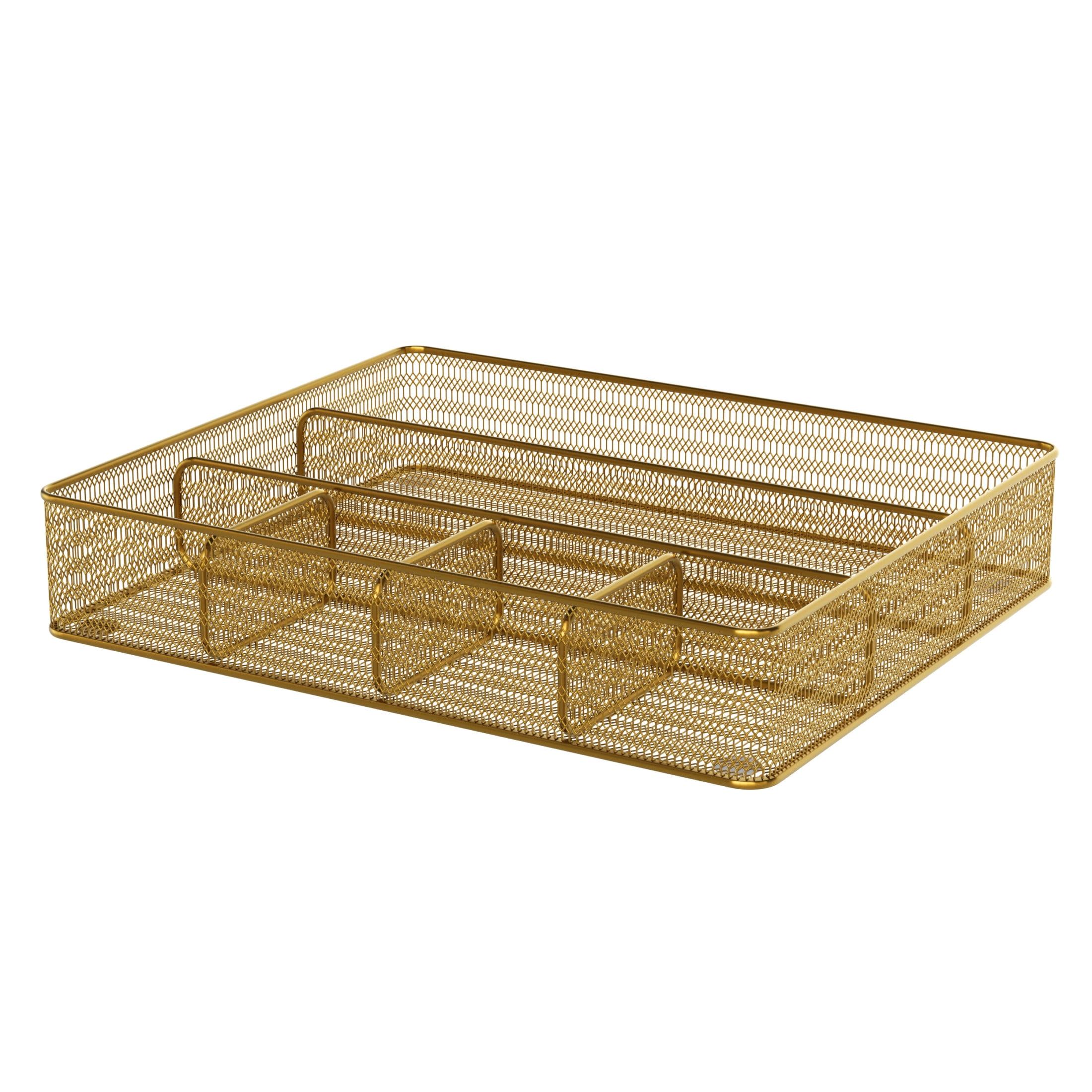 Gold Mesh Metal 6 Compartment Desk Drawer Organizer