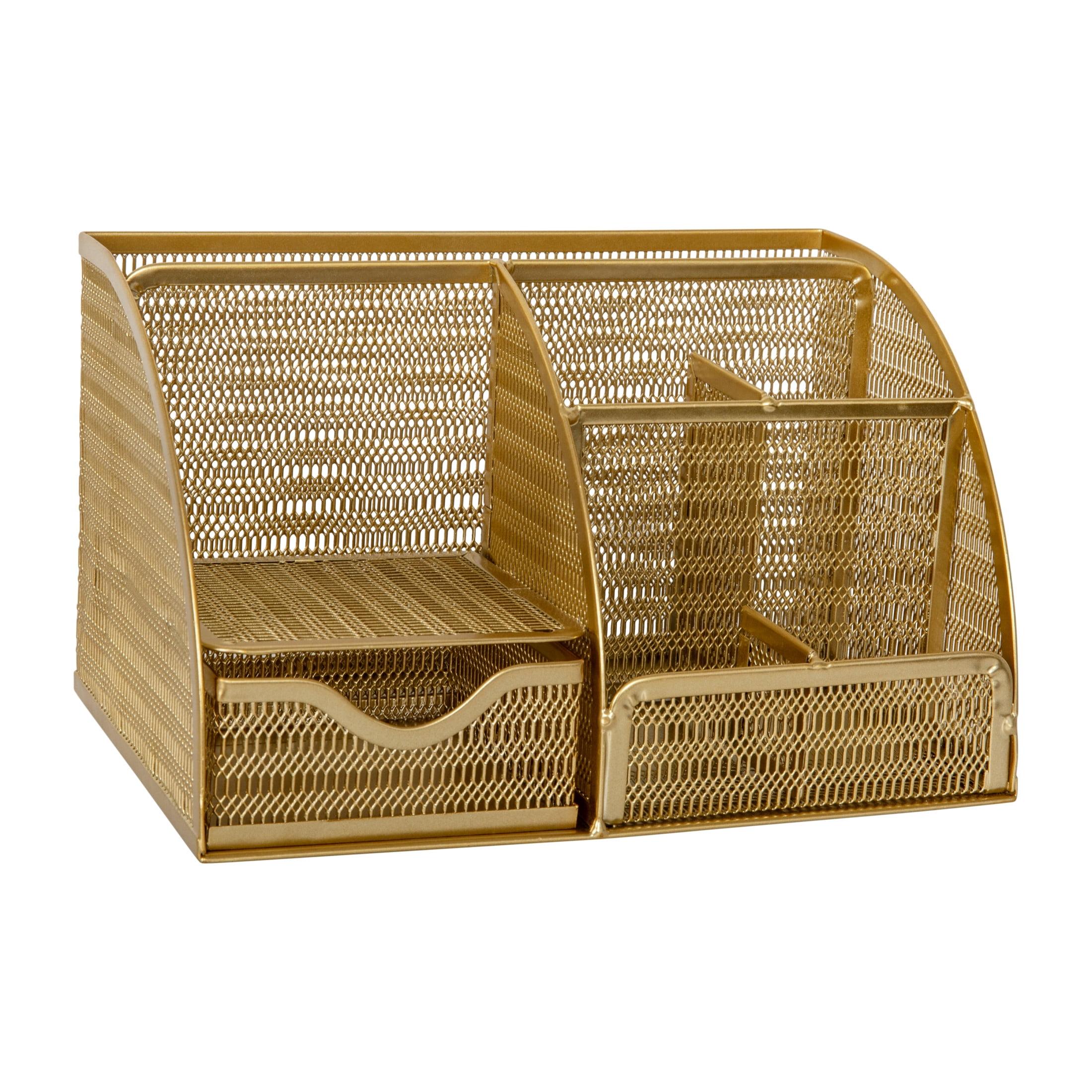 Gold Mesh Metal Small Desktop Organizer with Drawer