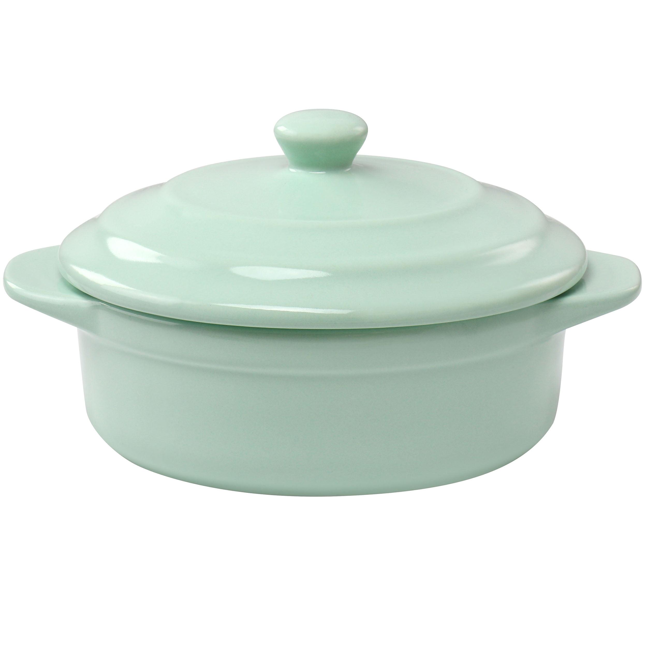 Martha Stewart Stoneware Round Mini Casserole with Lid in Mint