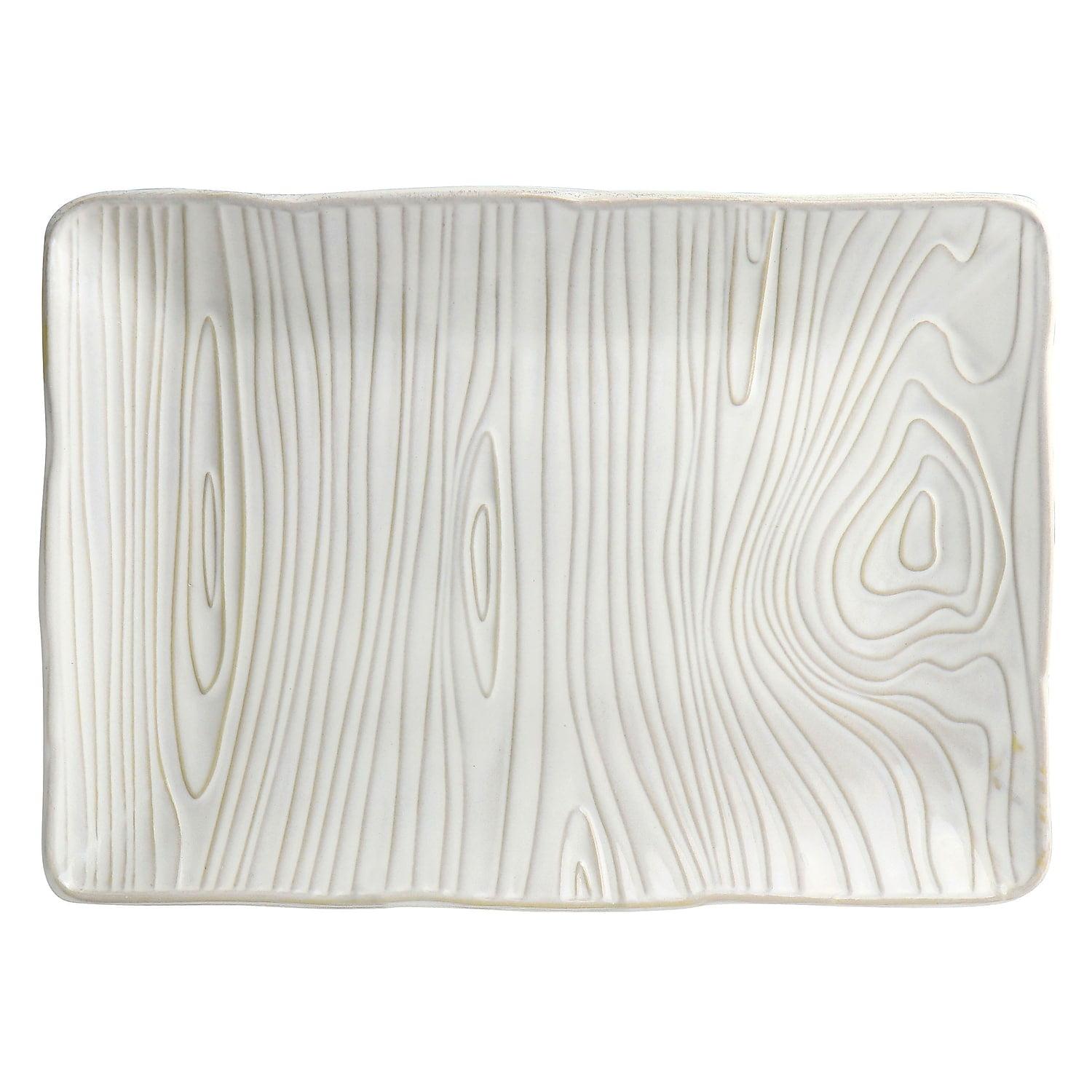 14-inch Off-White Ceramic Wood Pattern Serving Tray