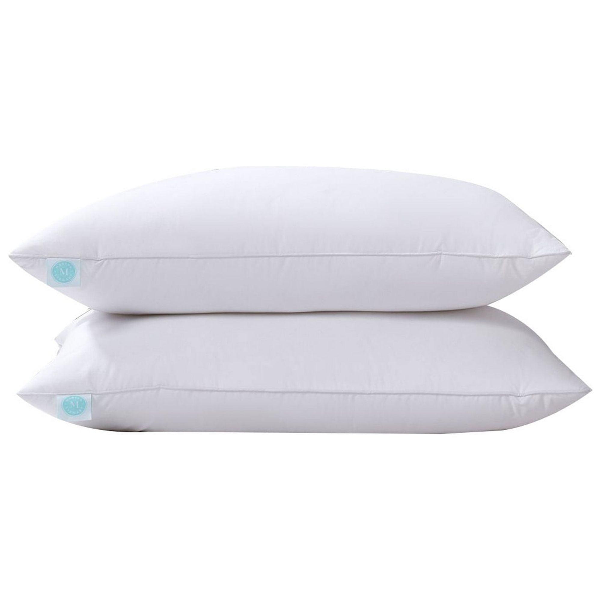 White Medium Firm Feather Down Bed Pillow Set