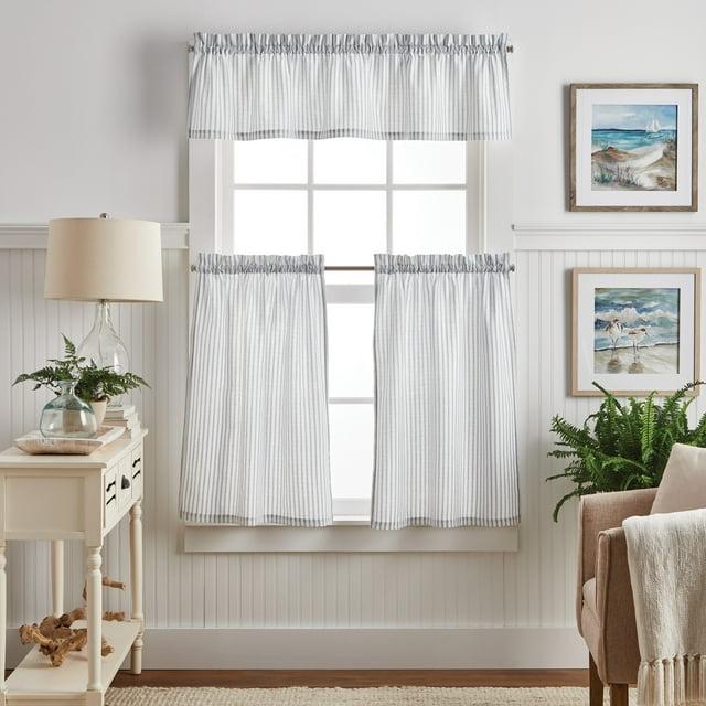 Martha Stewart Ticking Stripe Indigo Tier & Valance Set