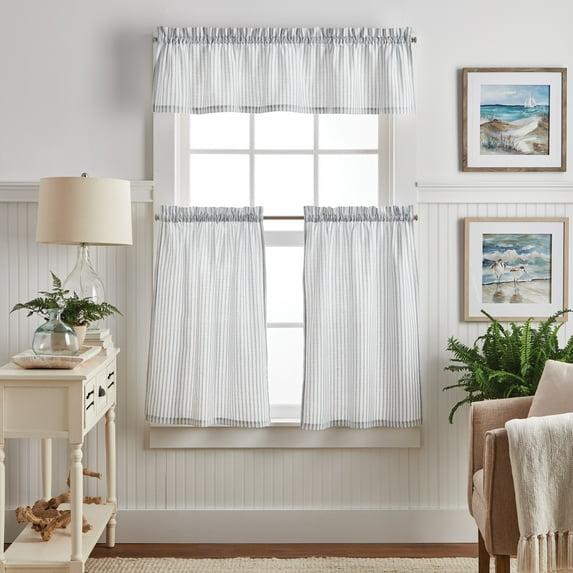 Martha Stewart Ticking Stripe Indigo Tier & Valance Set