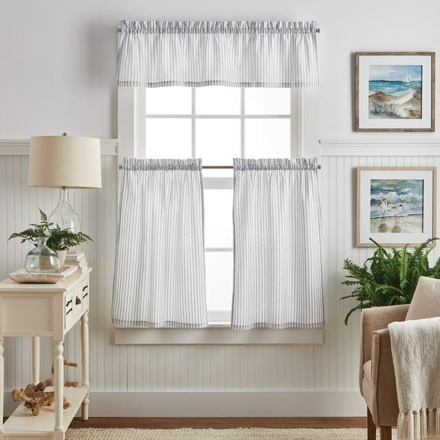Martha Stewart Ticking Stripe Indigo Tier & Valance Set