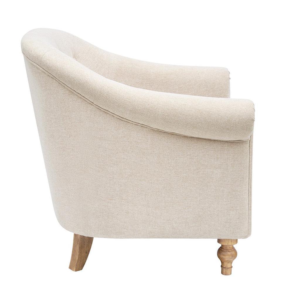 Beige Microfiber Barrel Accent Chair with Wood Legs