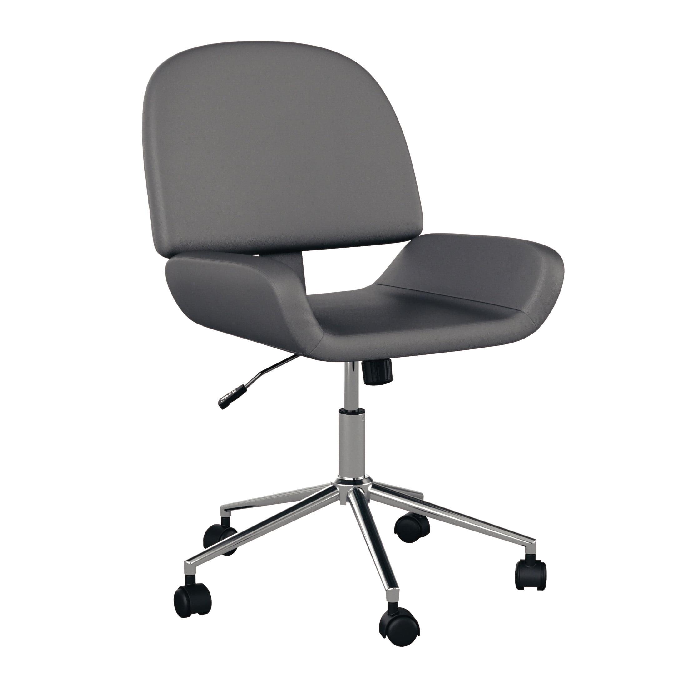 Gray Faux Leather Armless Swivel Office Chair with Polished Nickel Frame