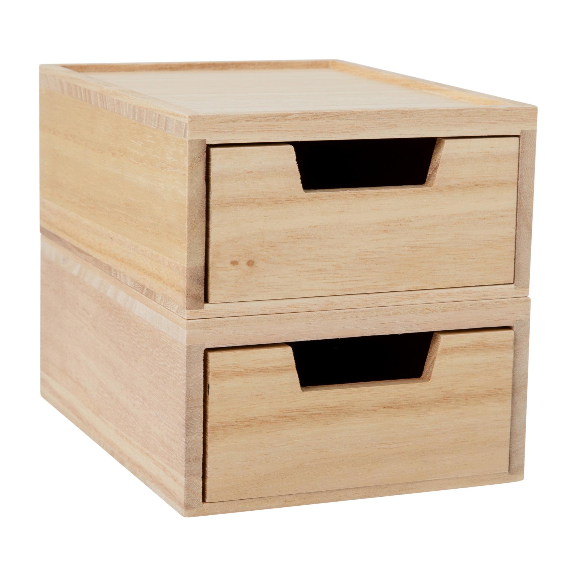 Light Natural Paulownia Wood Stackable Storage Boxes with Drawers