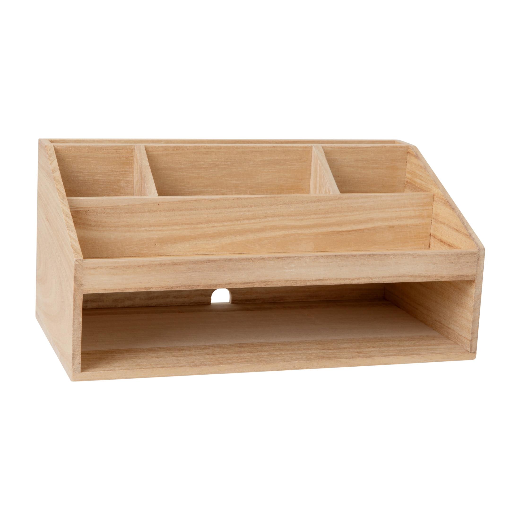 Light Natural Paulownia Wood Desktop Organizer with Open Storage