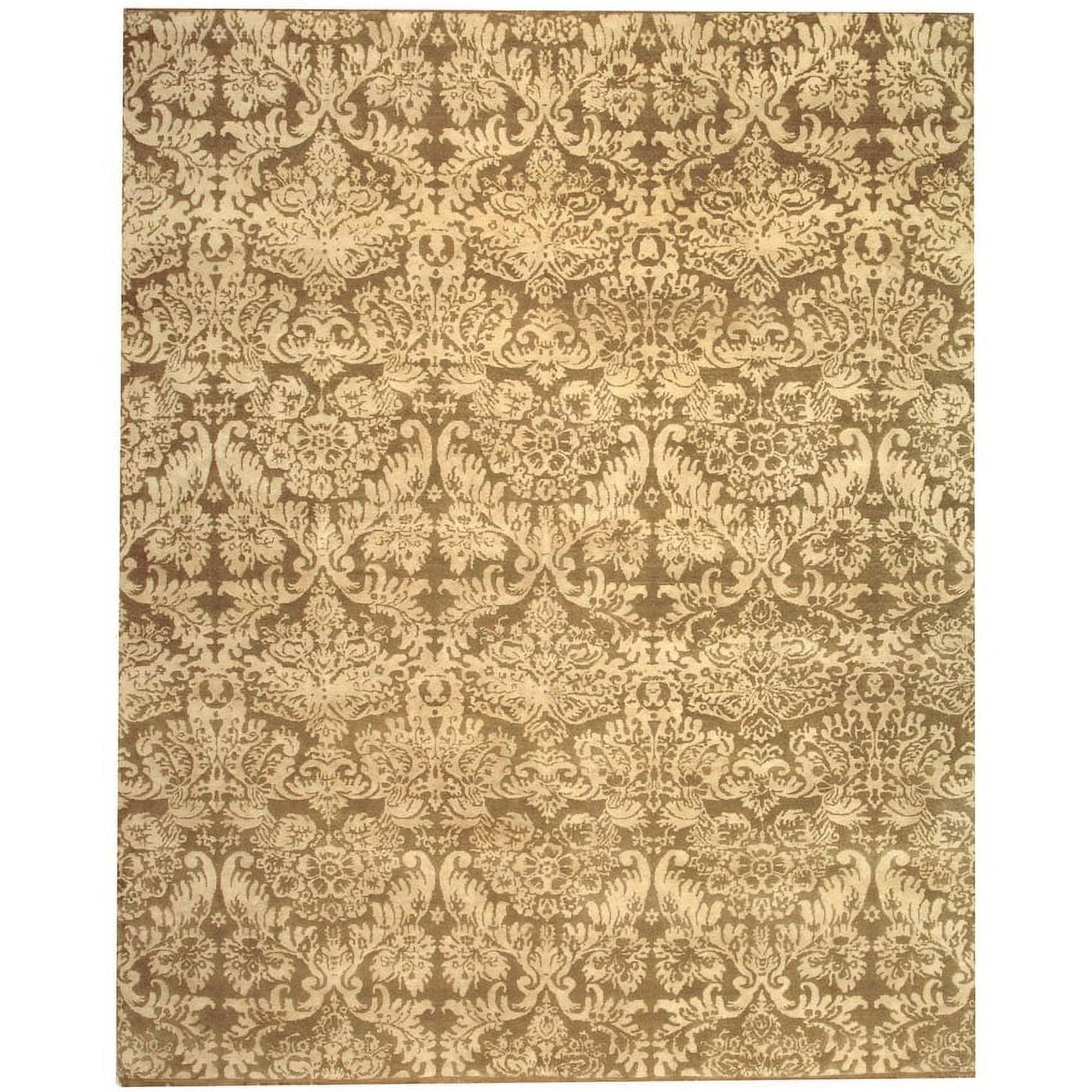 Hand-Knotted Damask Wool and Viscose 9' x 12' Rug