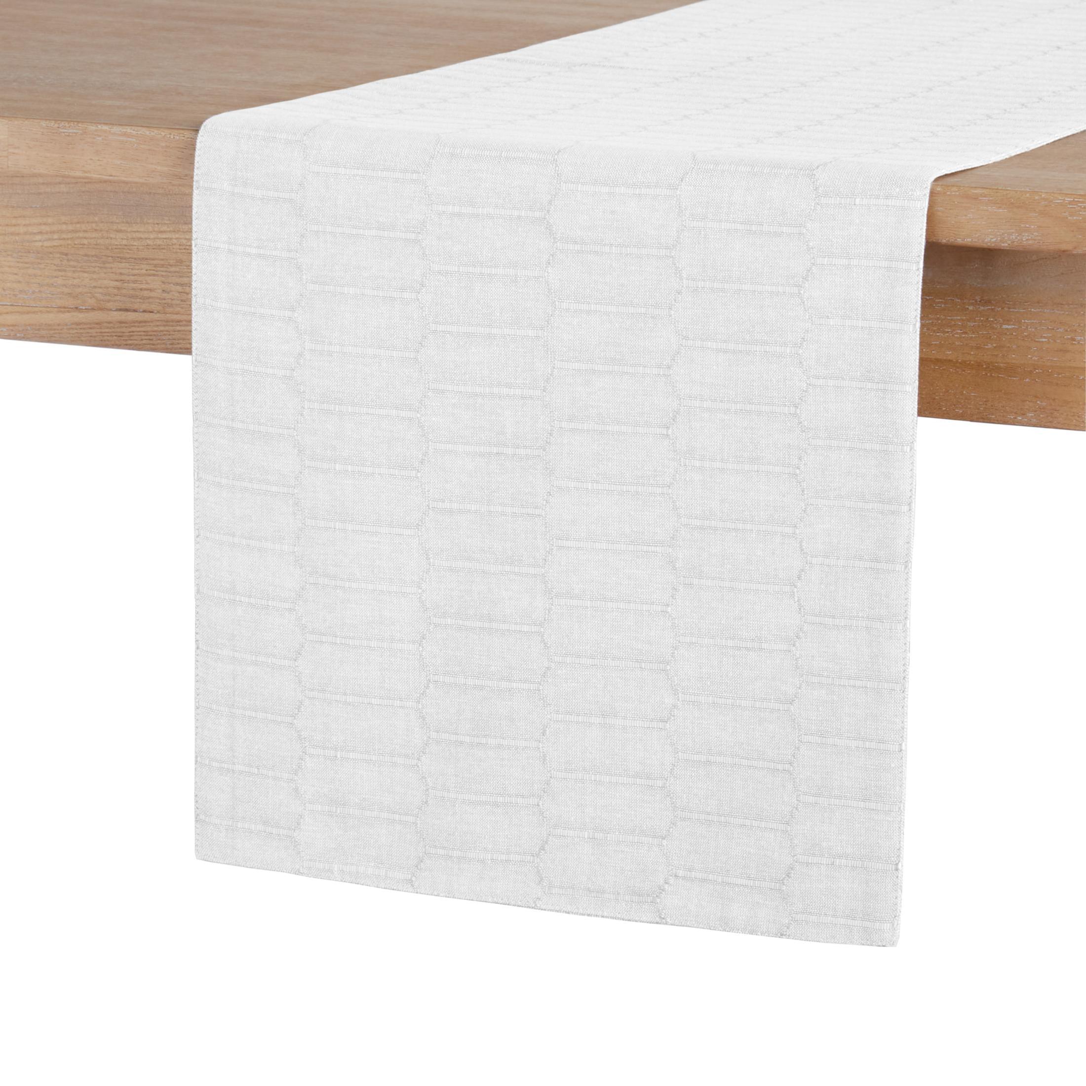 White Honeycomb Cotton-Polyester Reversible Table Runner