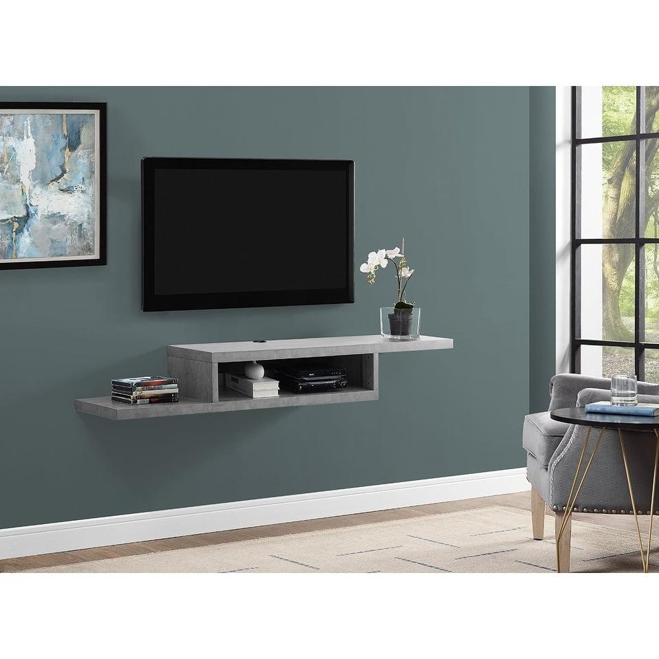 Stone Gray 60-Inch Asymmetrical Wall Mounted Media Shelf